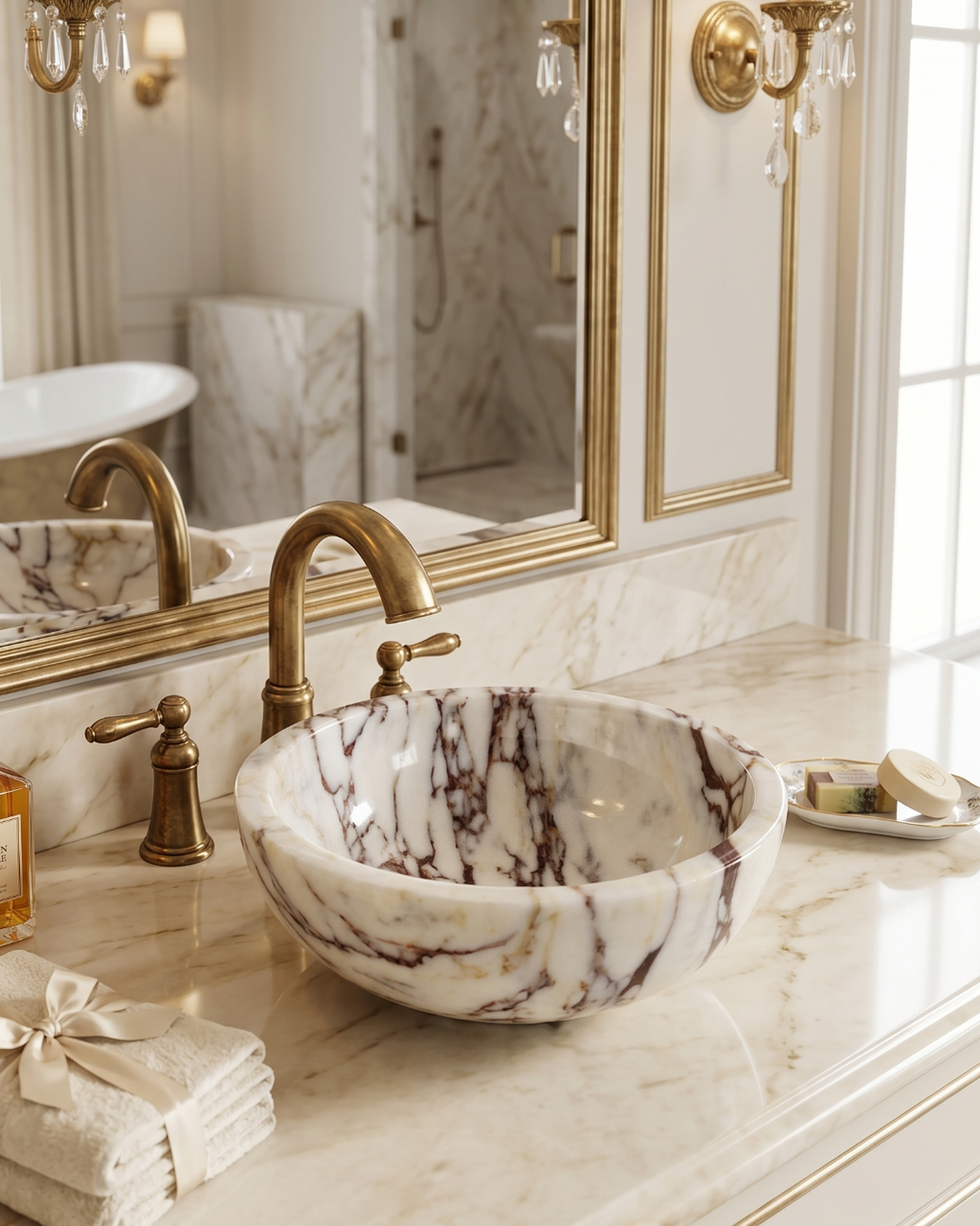 Calacatta Viola Marble Vessel Sink – Round Stone Basin