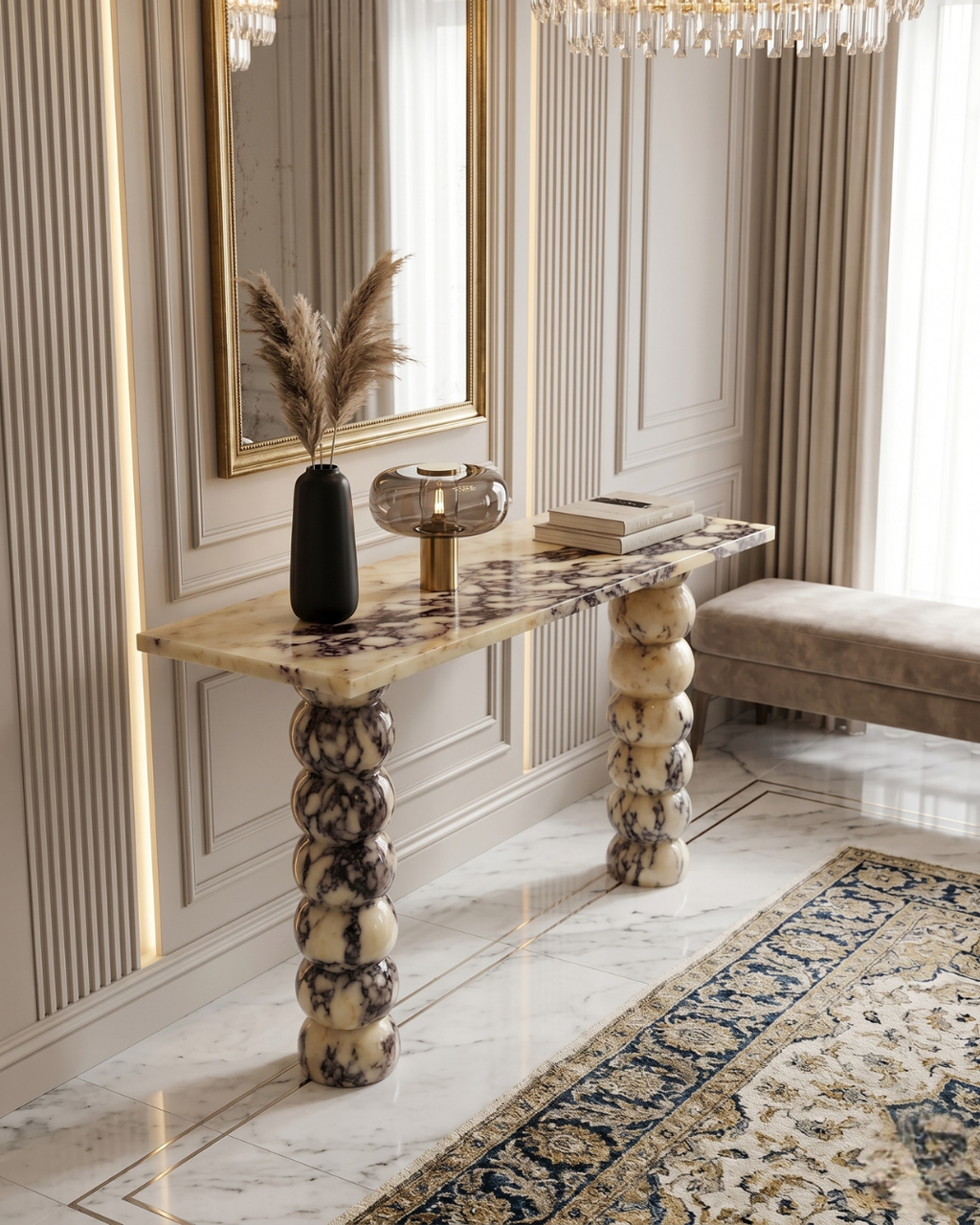 Calacatta Viola Marble Console Table – Sculptural Stone Dresser