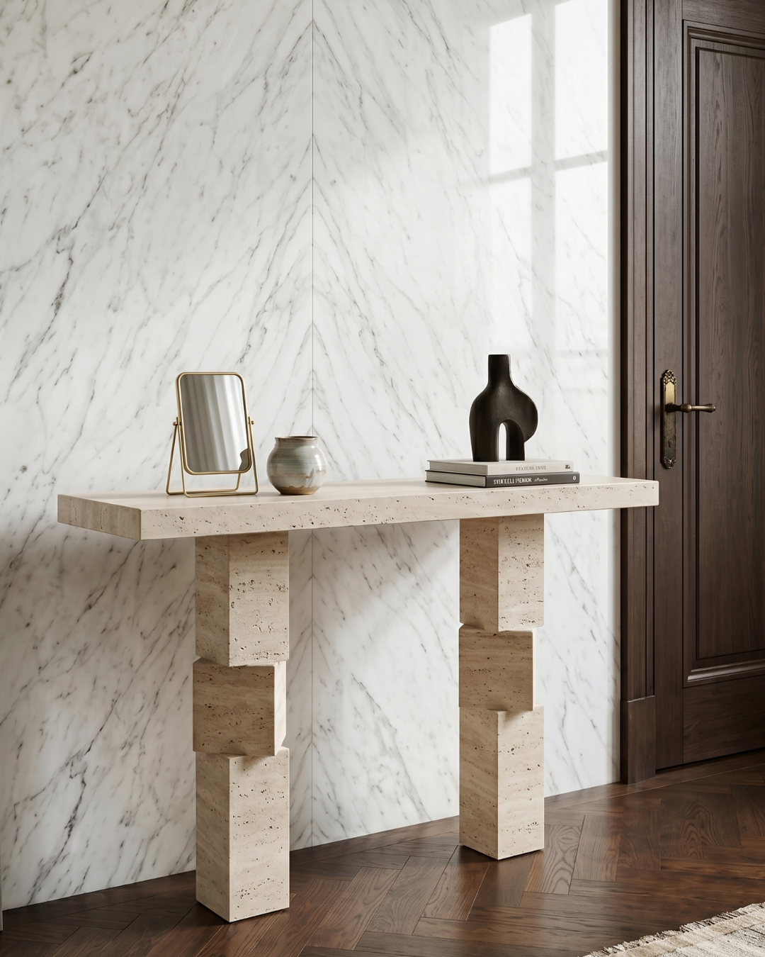 Beige Travertine Console Table – Custom Stone Dresuar