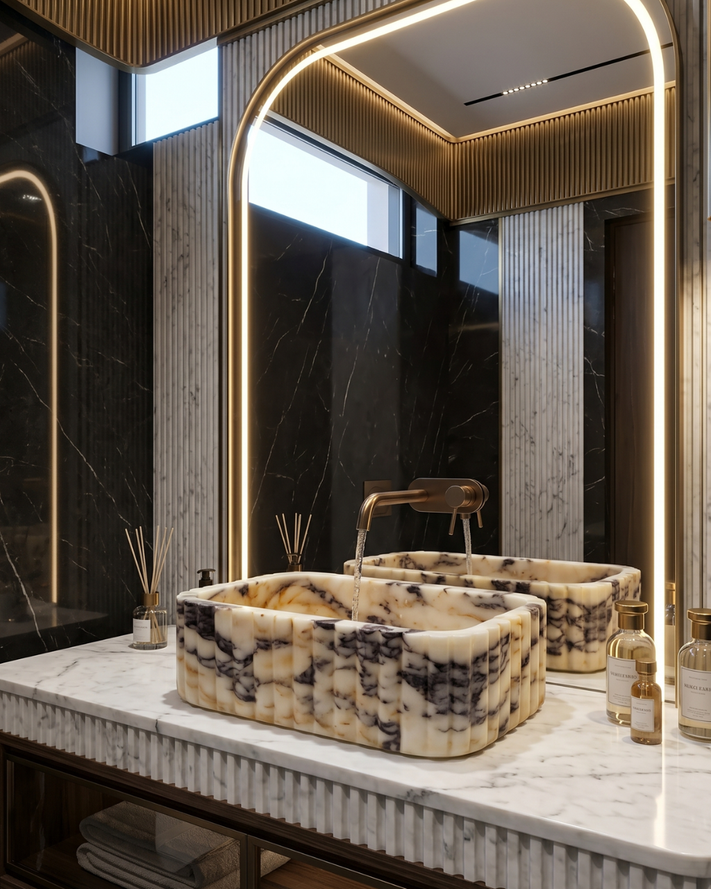 Calacatta Viola Fluted Marble Sink Custom Stone Vessel Basin