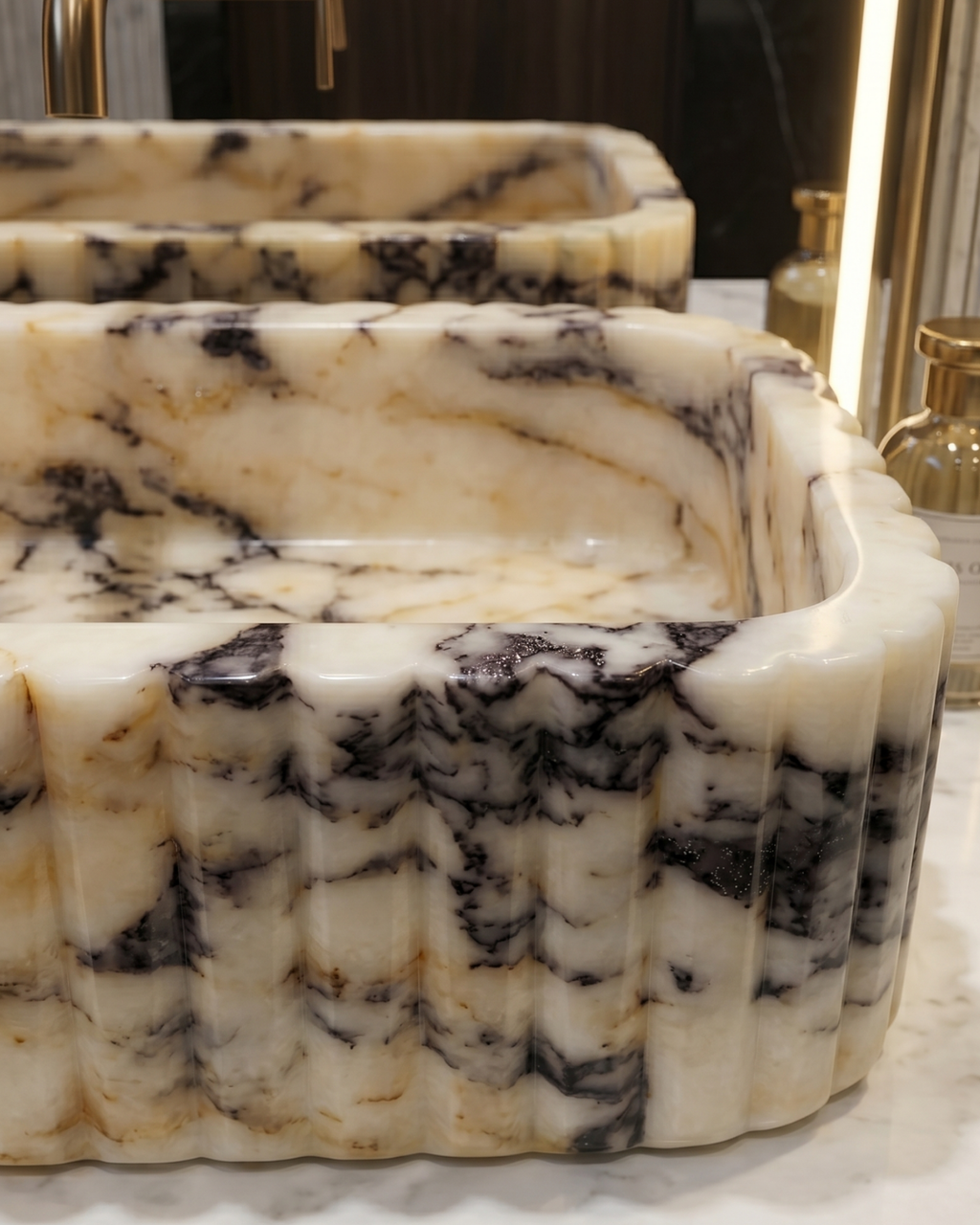 Calacatta Viola Fluted Marble Sink Custom Stone Vessel Basin