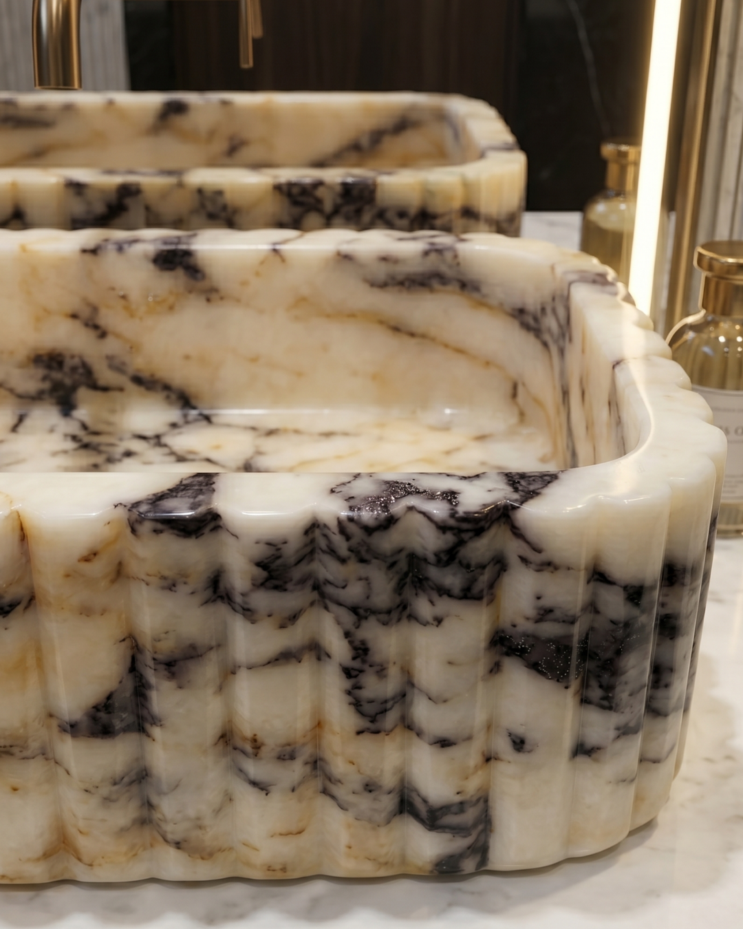 Calacatta Viola Fluted Marble Sink Custom Stone Vessel Basin