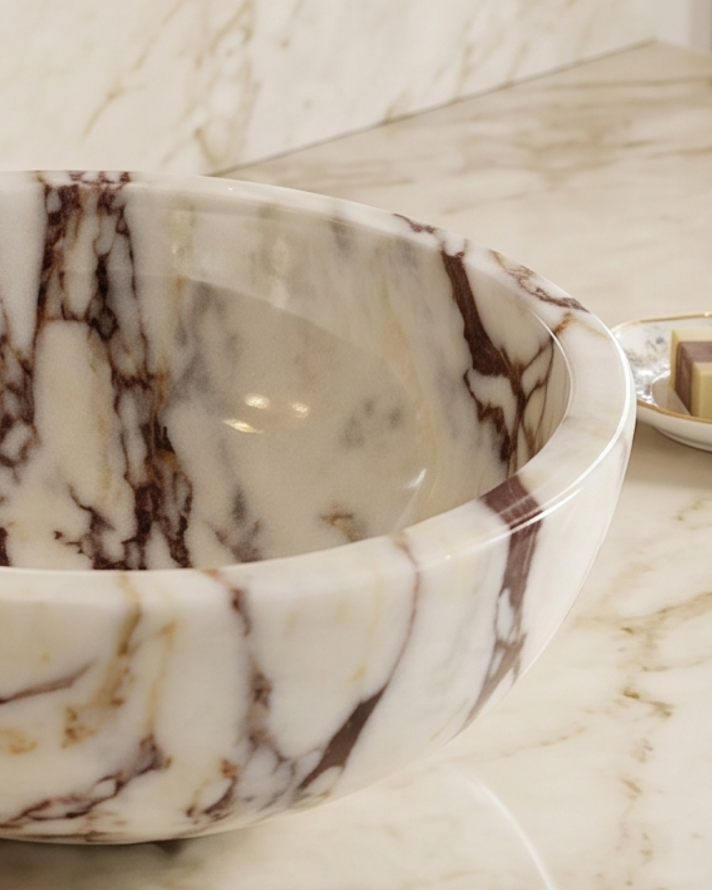 Calacatta Viola Marble Vessel Sink – Round Stone Basin