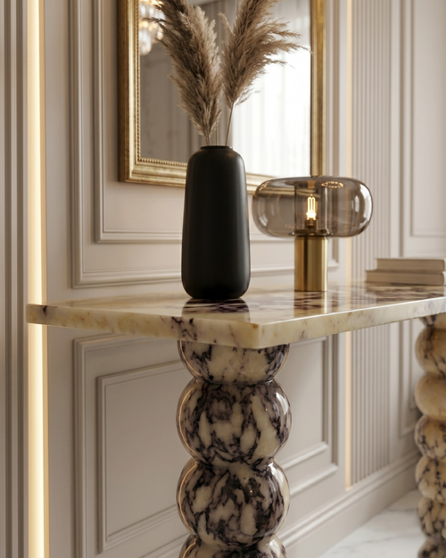 Calacatta Viola Marble Console Table – Sculptural Stone Dresser