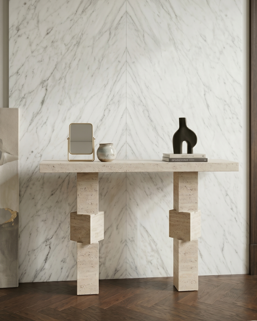 Beige Travertine Console Table – Custom Stone Dresuar