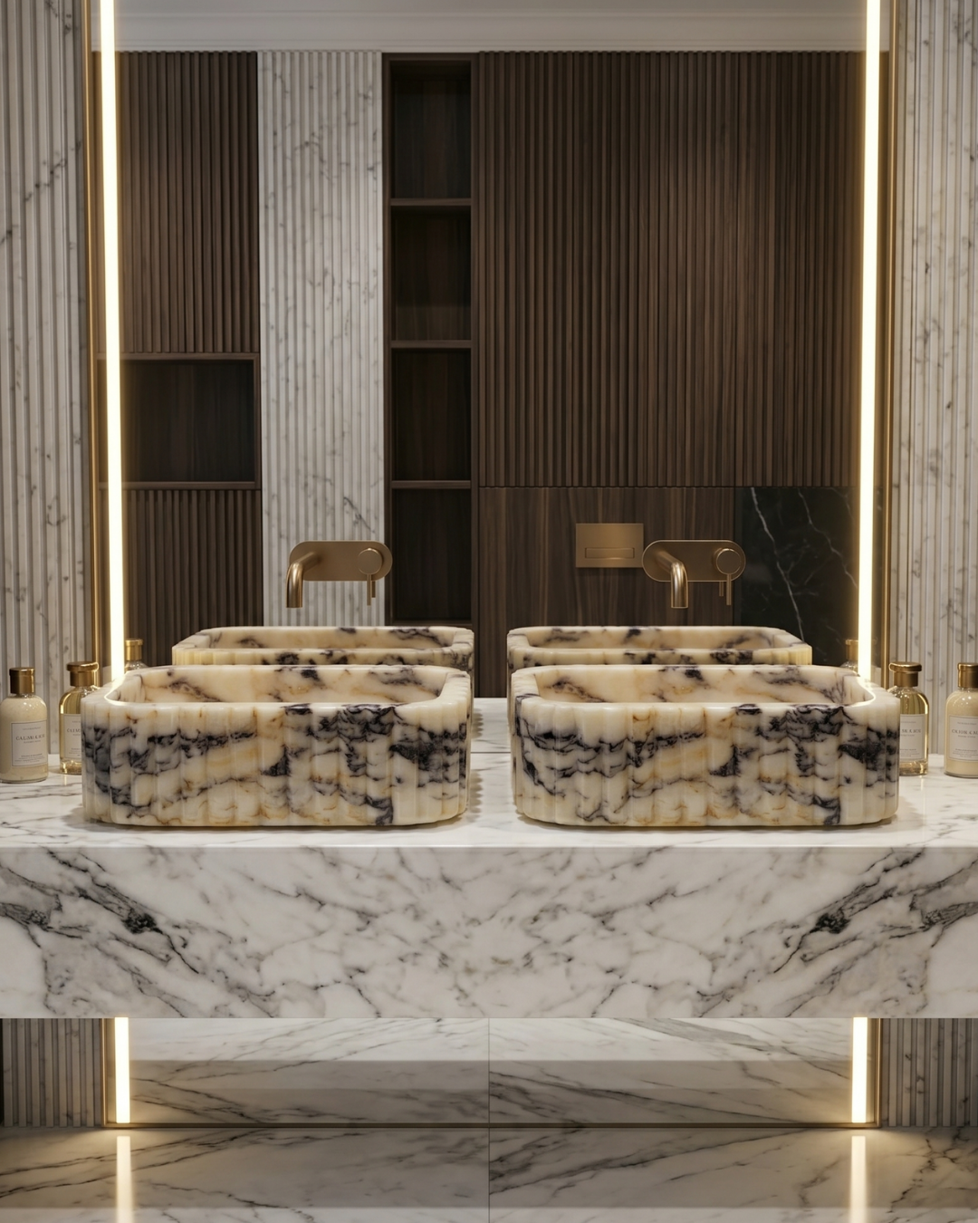 Calacatta Viola Fluted Marble Sink Custom Stone Vessel Basin
