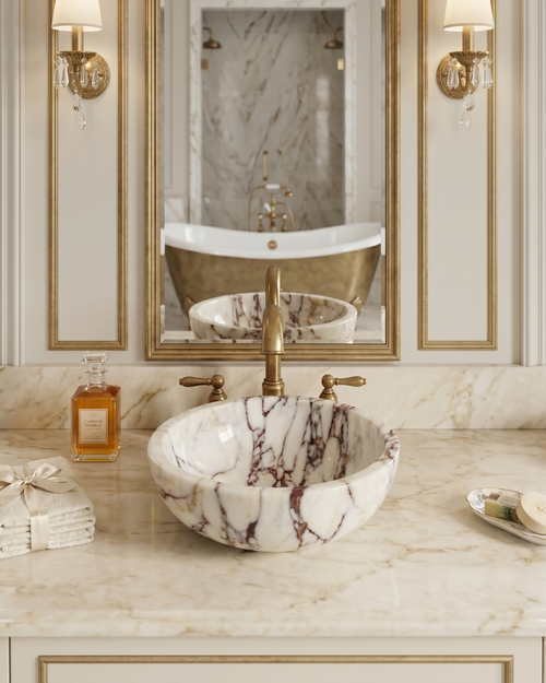 Calacatta Viola Marble Vessel Sink – Round Stone Basin