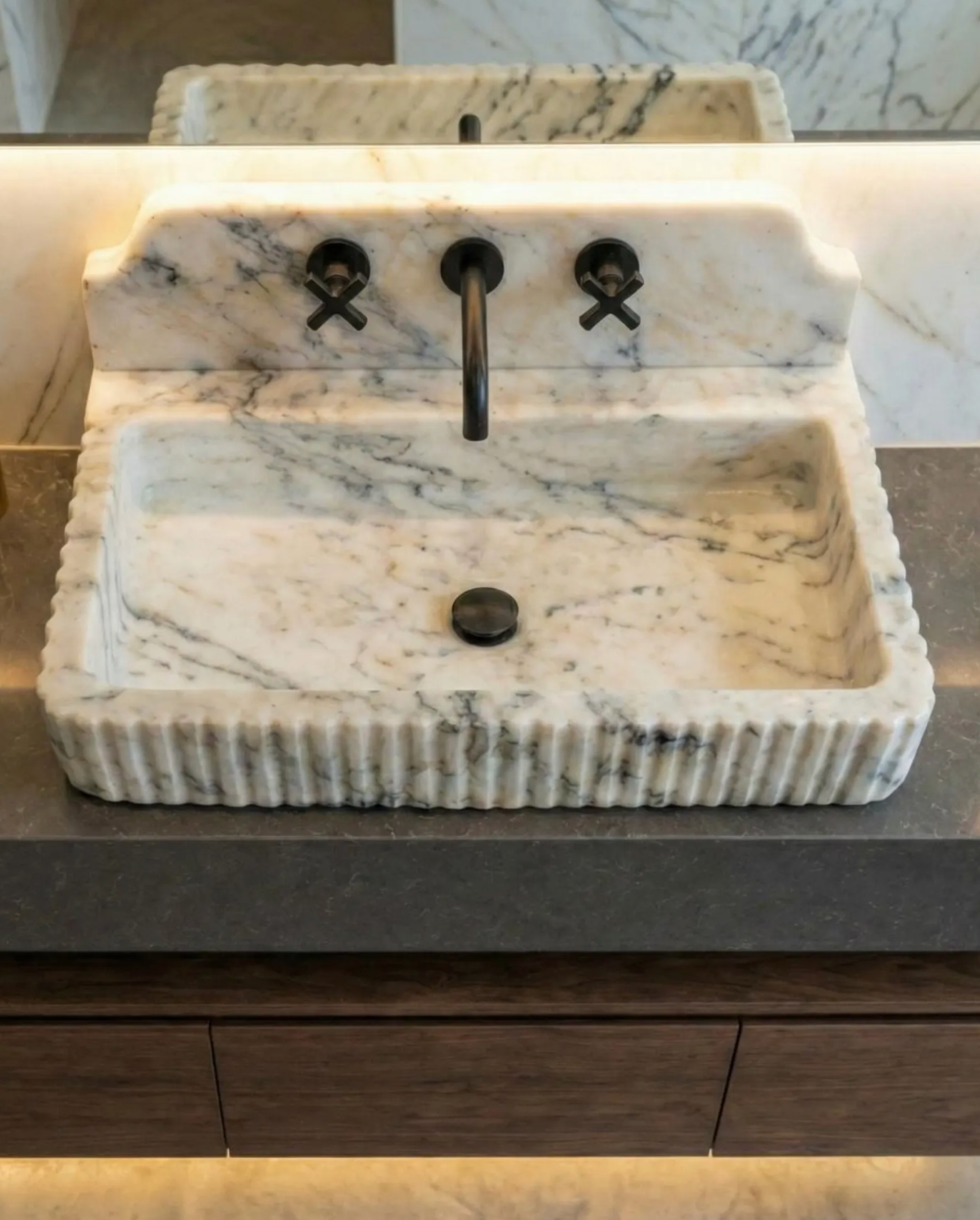 Hand Carved Calacatta Viola Marble Sink with Backsplash