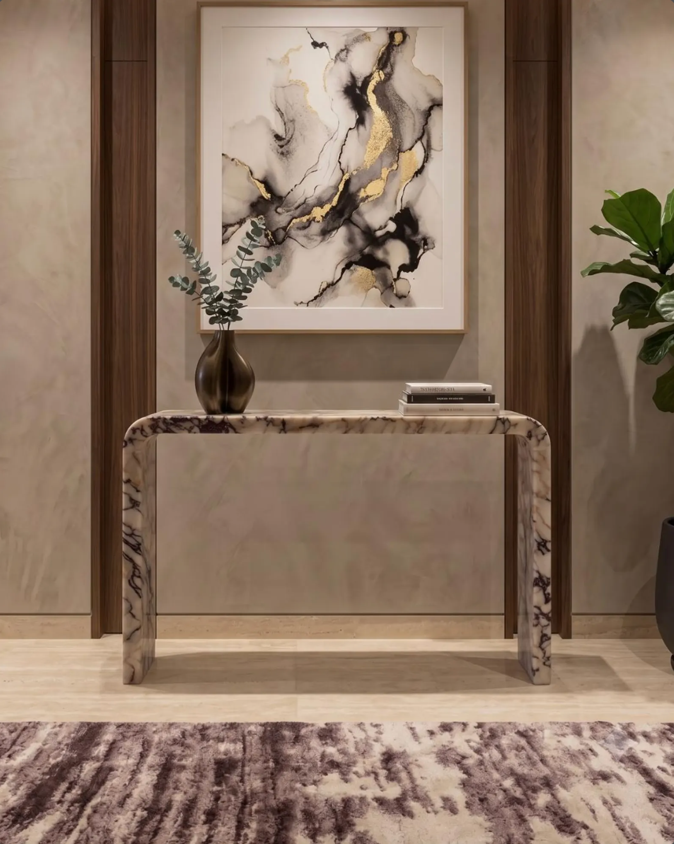 Calacatta Viola Marble Entryway Dresser Natural Stone Furniture