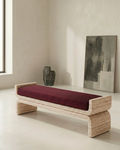 Travertine Upholstered Bench, Natural Stone Ottoman Seat, Handmade Luxury Furniture