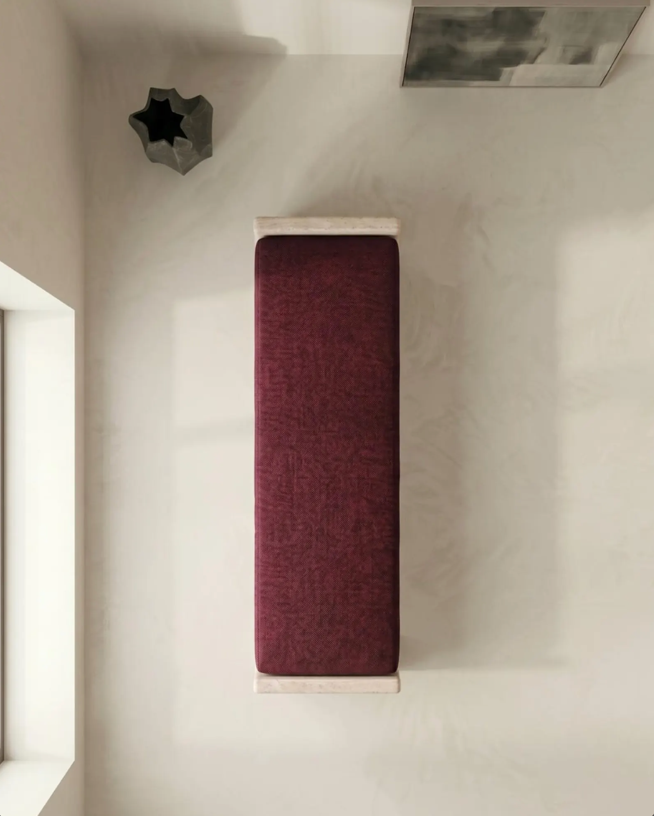Travertine Upholstered Bench, Natural Stone Ottoman Seat, Handmade Luxury Furniture