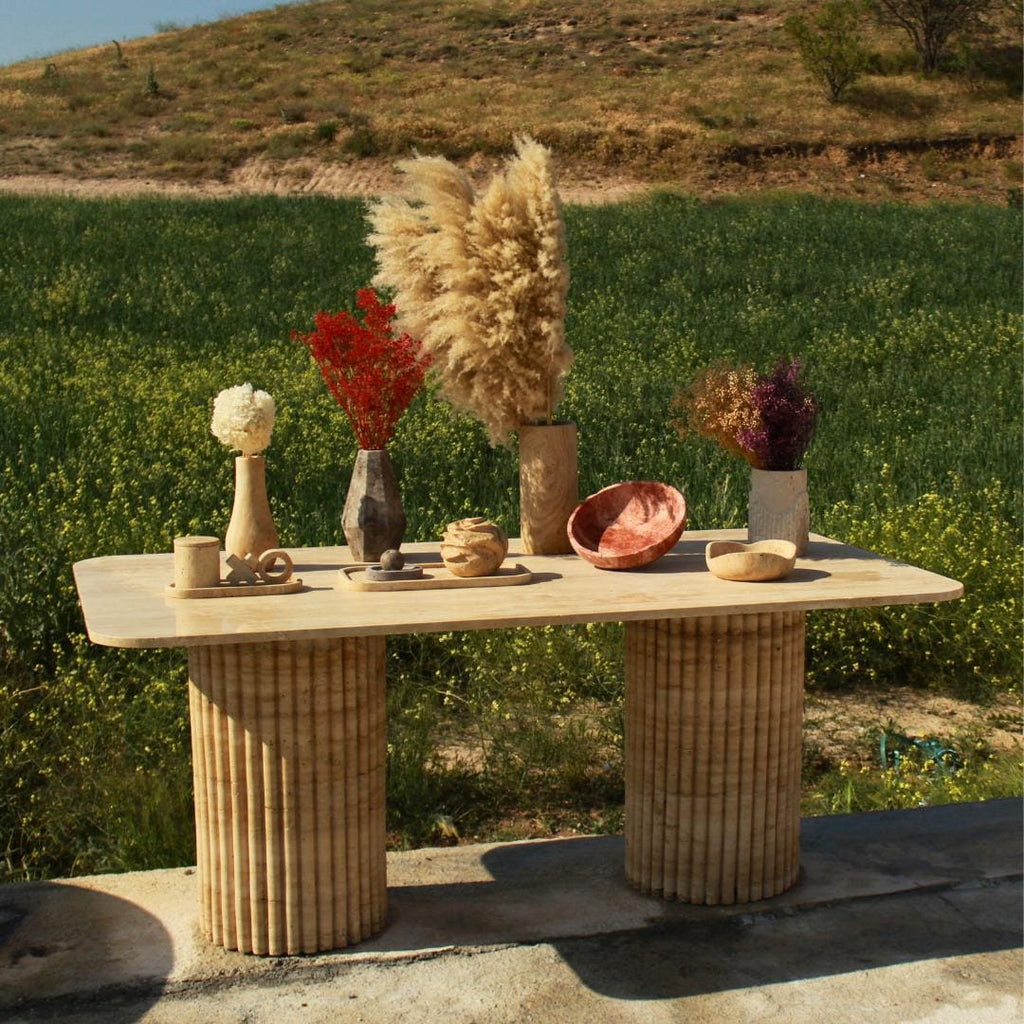 Handcrafted Rectangular Travertine Table – Solid Natural Stone Dining or Office Table with Minimalist Design