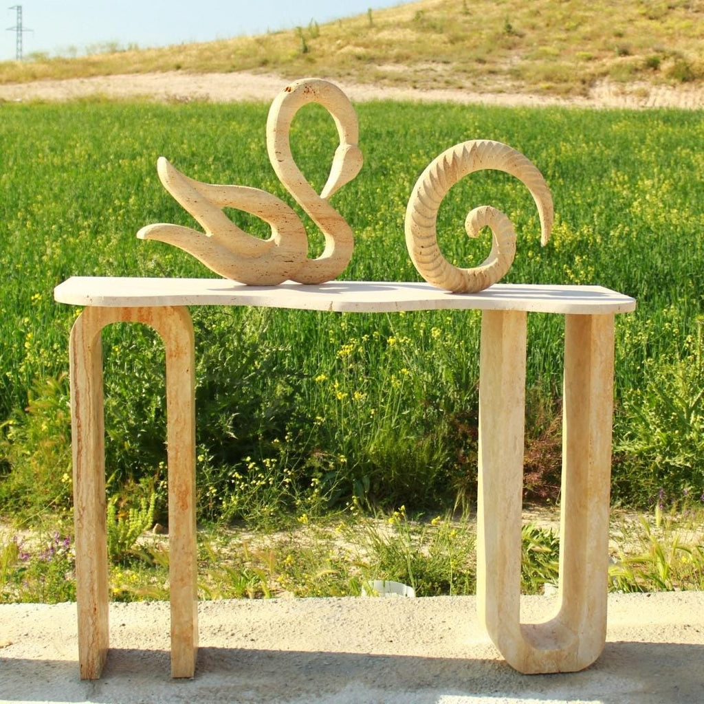 Handmade Travertine Console Table: Modern Minimalist Entryway Travertine Luxury Marble Dresser Furniture