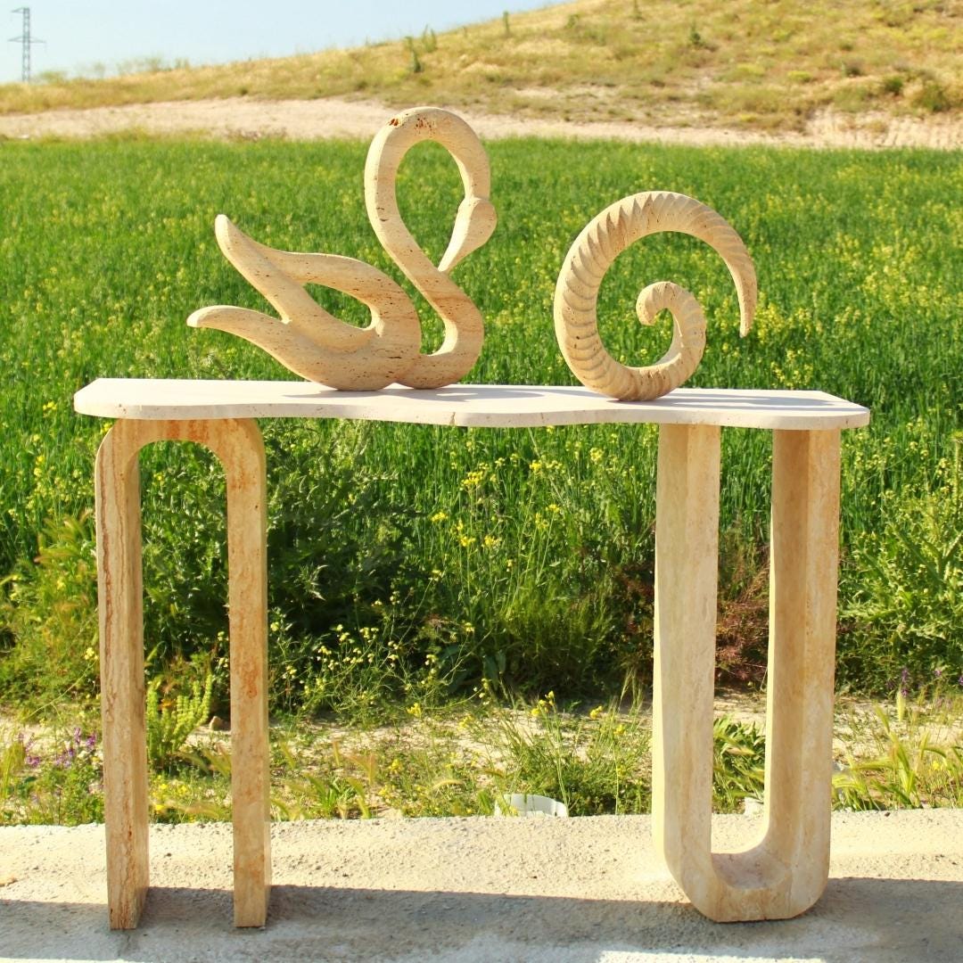 Handmade Travertine Console Table: Modern Minimalist Entryway Travertine Luxury Marble Dresser Furniture