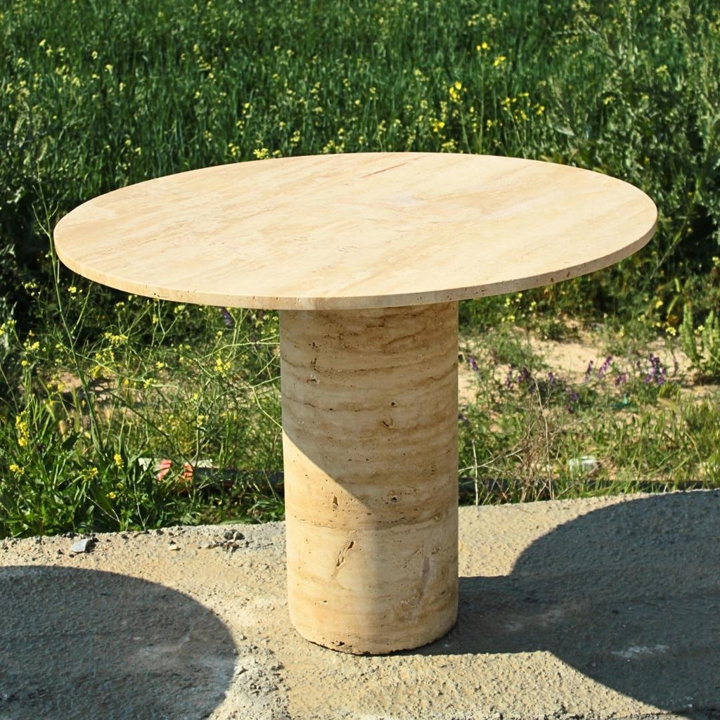 Travertine Dining Table, Round Stone Dining Table, Mid Century Modern Kitchen Table, Natural Marble Dining Table, Luxury Pedestal Table