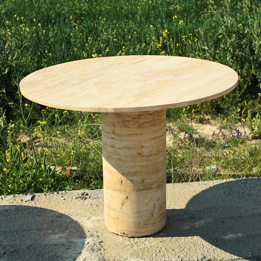 Travertine Dining Table, Round Stone Dining Table, Mid Century Modern Kitchen Table, Natural Marble Dining Table, Luxury Pedestal Table