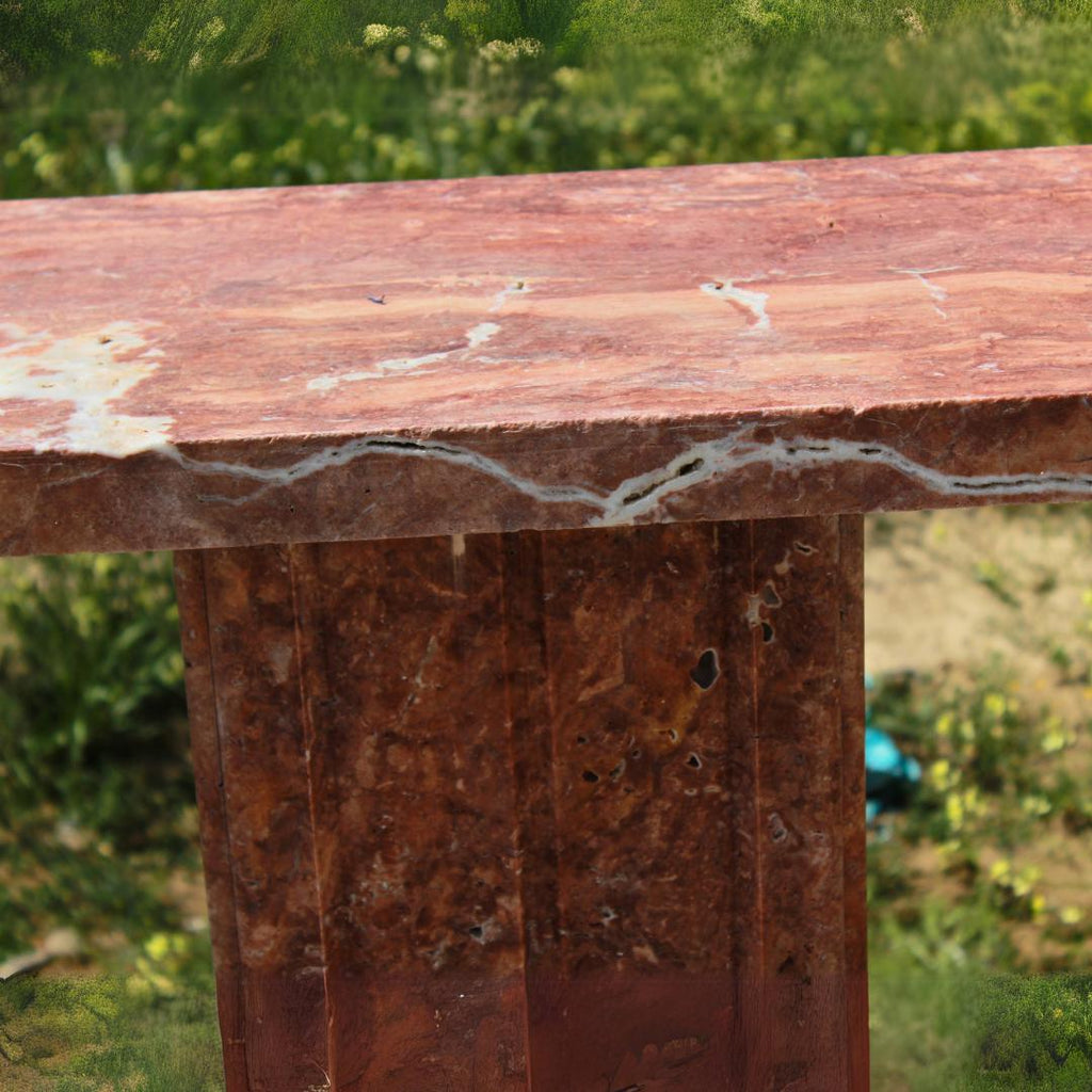 Red Travertine Console Table, Natural Stone Entryway Table, Fluted Pedestal Marble Hallway Table, Custom Luxury Stone Furniture