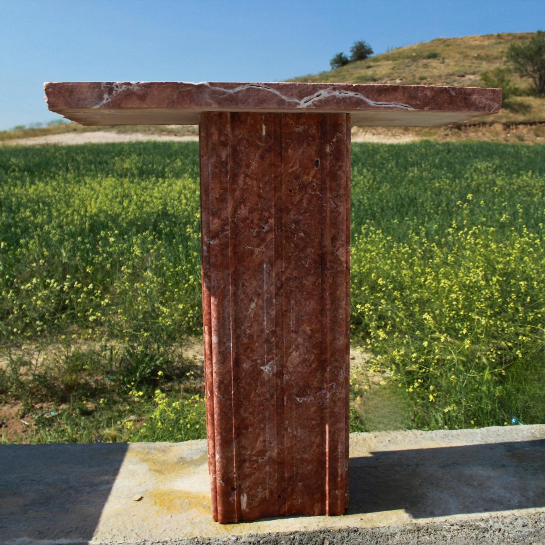 Red Travertine Console Table, Natural Stone Entryway Table, Fluted Pedestal Marble Hallway Table, Custom Luxury Stone Furniture