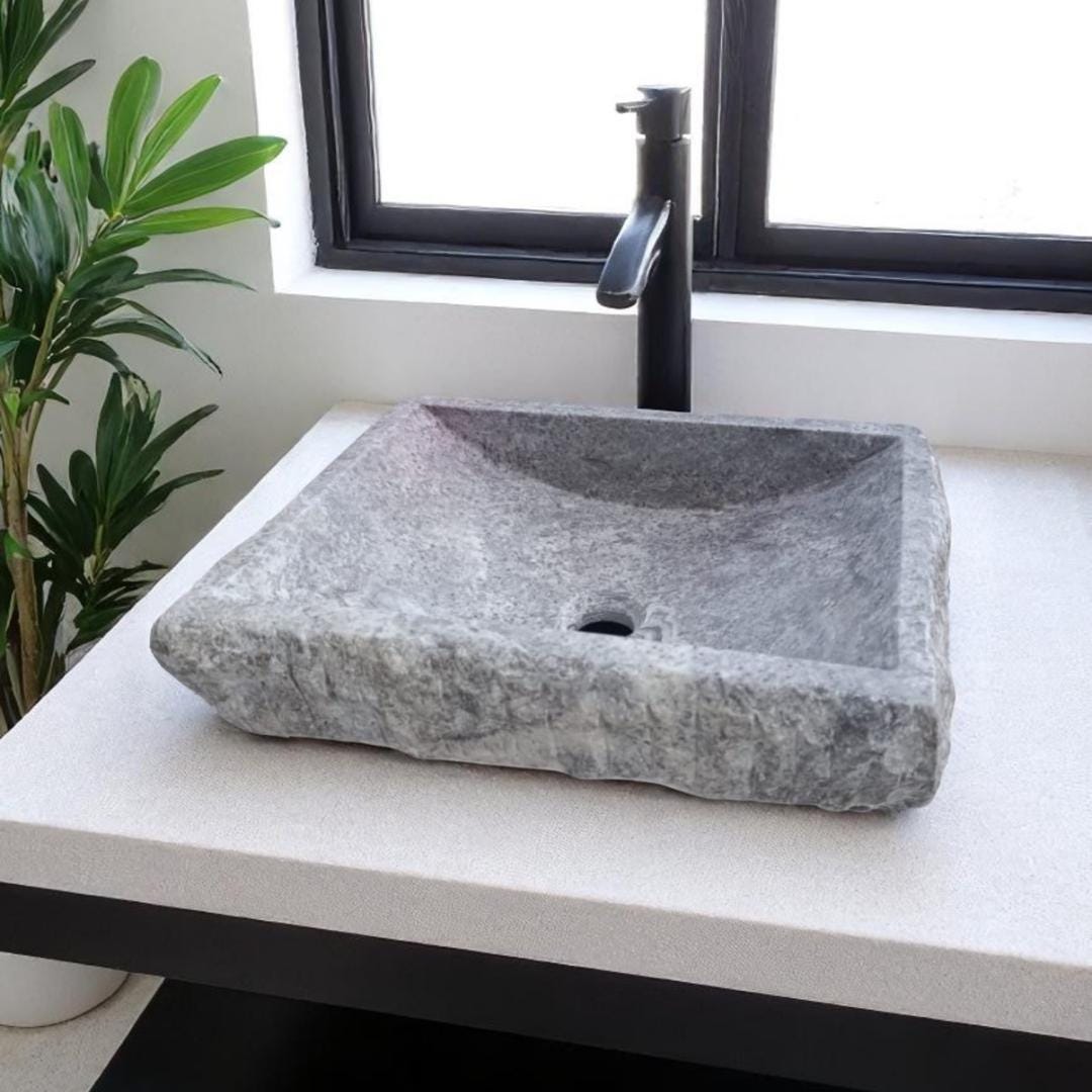 Handmade Grey Stone Sink Natural Stone Basin Custom Size Luxury Bathroom Vanity