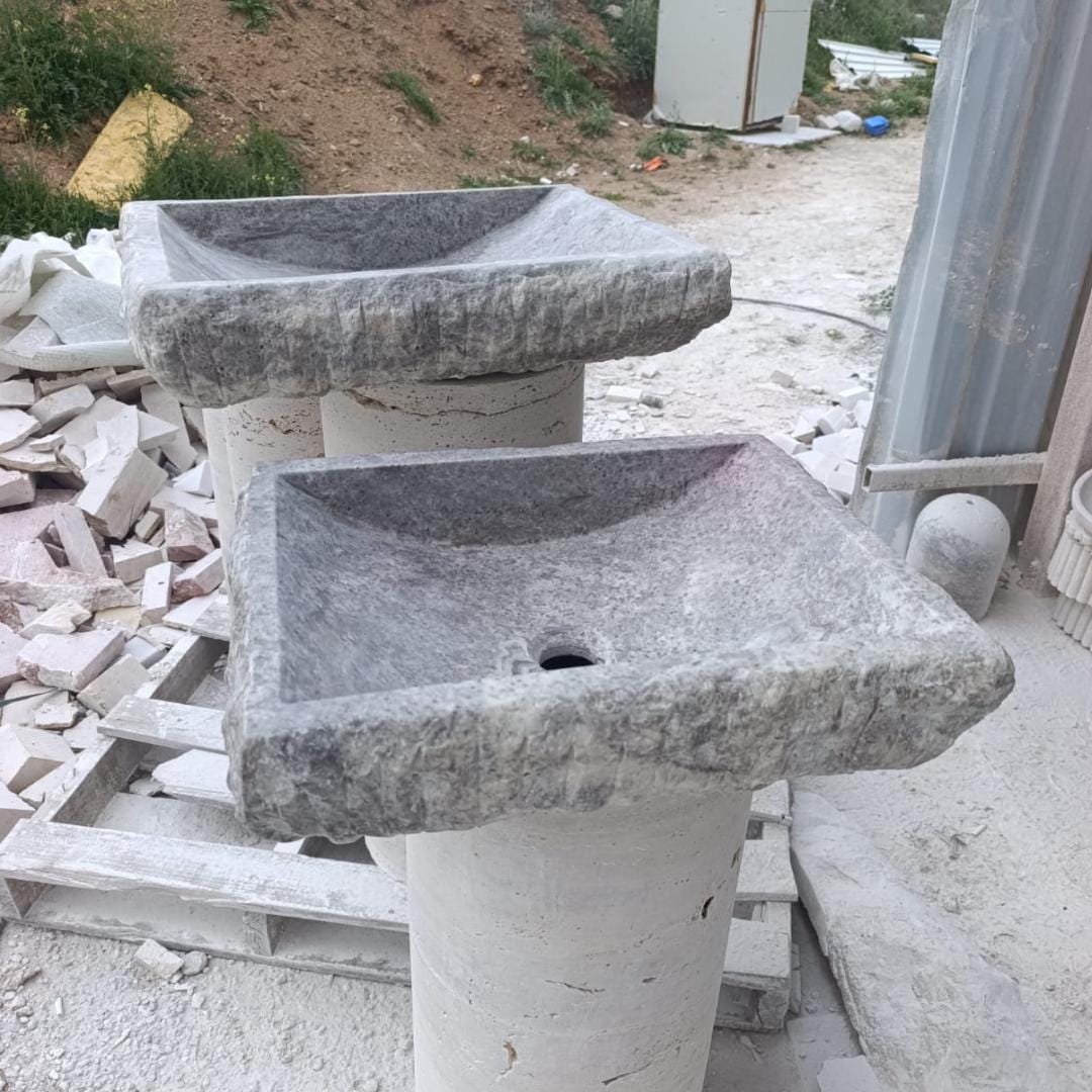Handmade Grey Stone Sink Natural Stone Basin Custom Size Luxury Bathroom Vanity