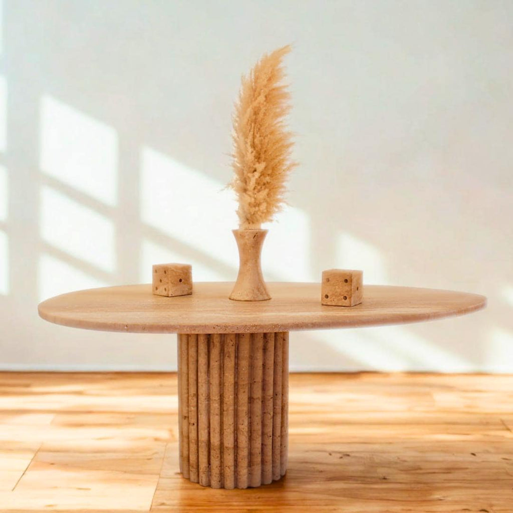 Handmade Travertine Coffee Table: Natural Stone, Fluted Base