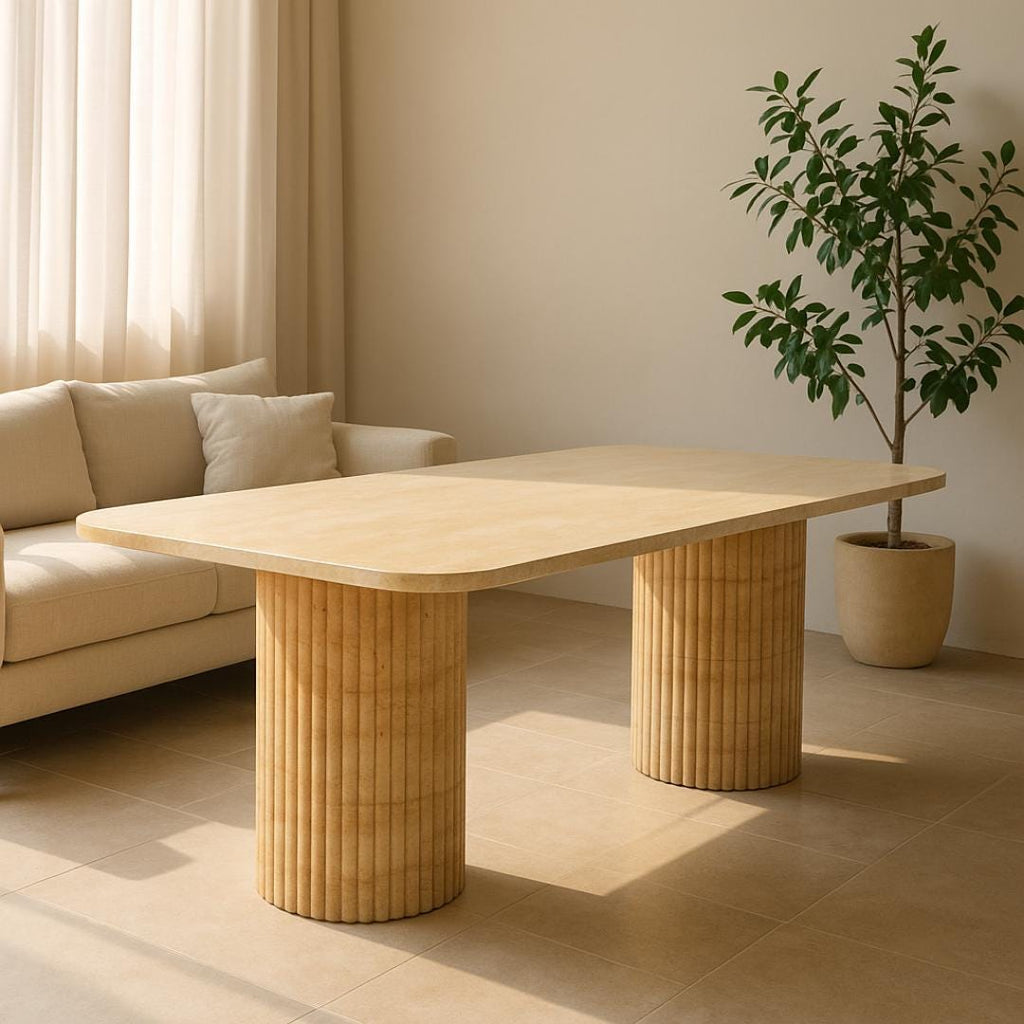 Handcrafted Rectangular Travertine Table – Solid Natural Stone Dining or Office Table with Minimalist Design