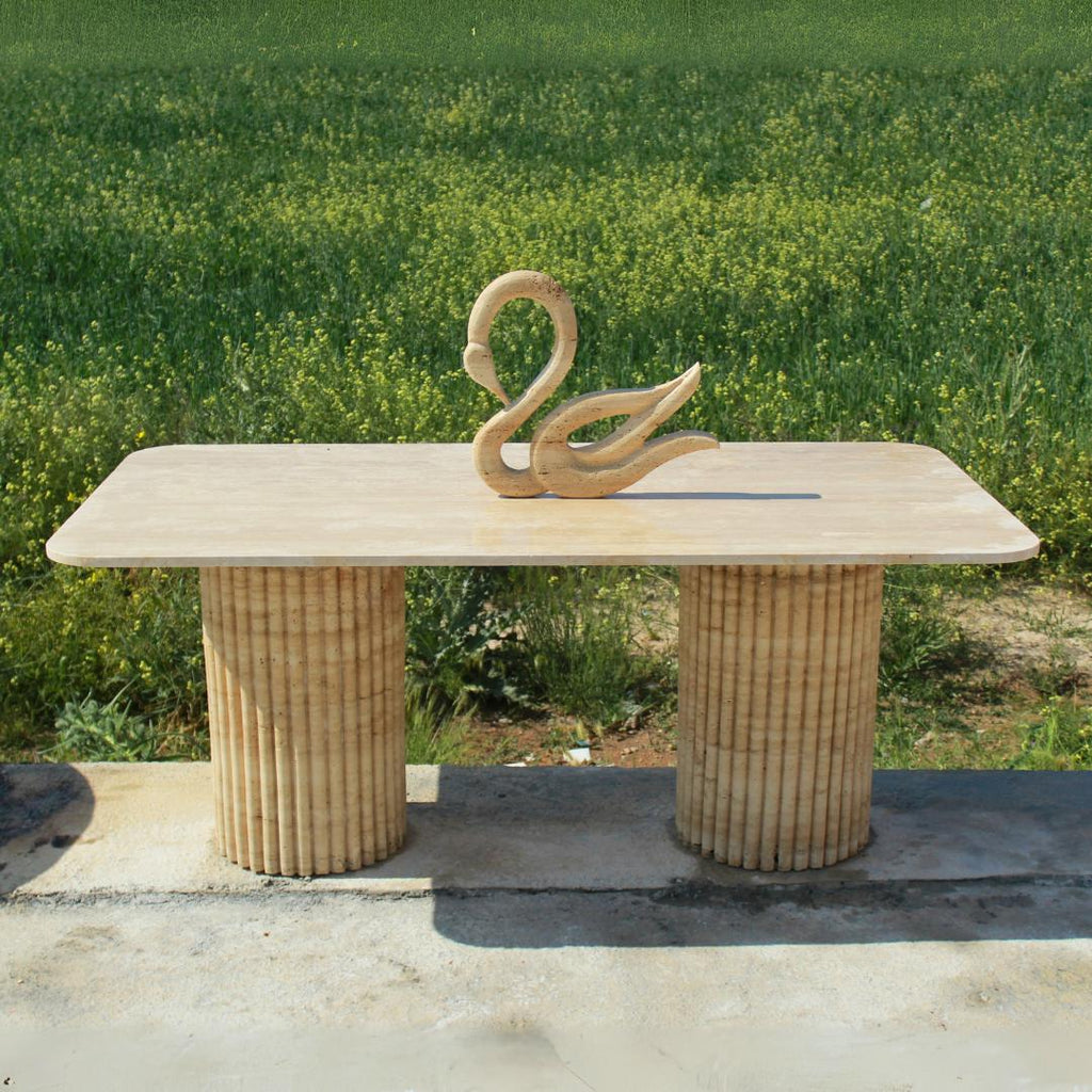 Handcrafted Rectangular Travertine Table – Solid Natural Stone Dining or Office Table with Minimalist Design