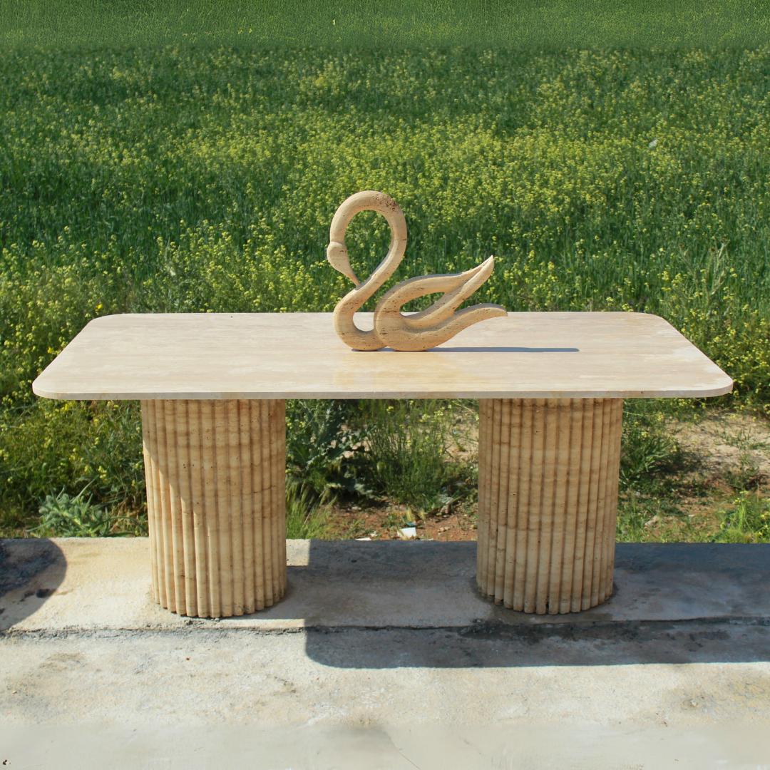 Handcrafted Rectangular Travertine Table – Solid Natural Stone Dining or Office Table with Minimalist Design