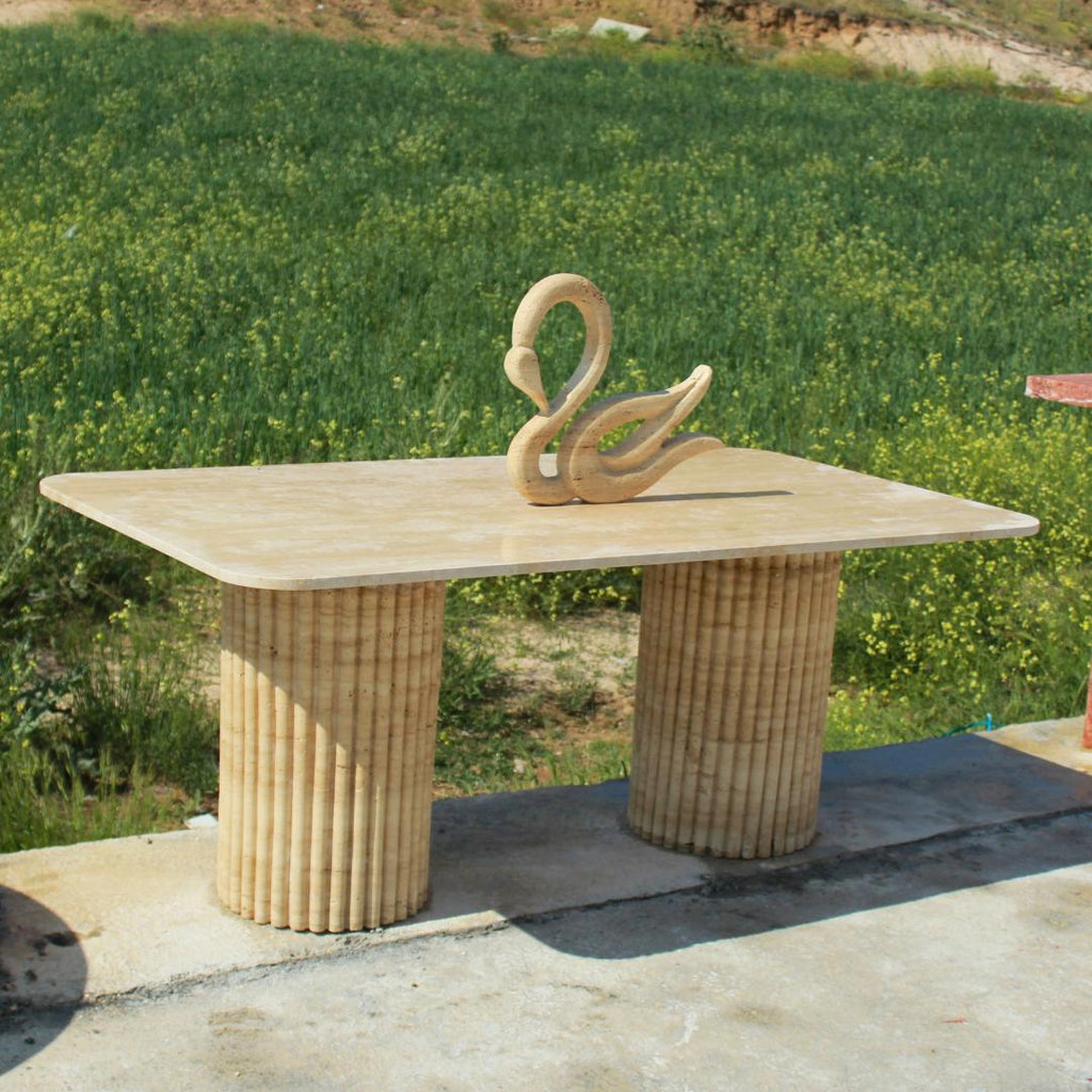 Handcrafted Rectangular Travertine Table – Solid Natural Stone Dining or Office Table with Minimalist Design