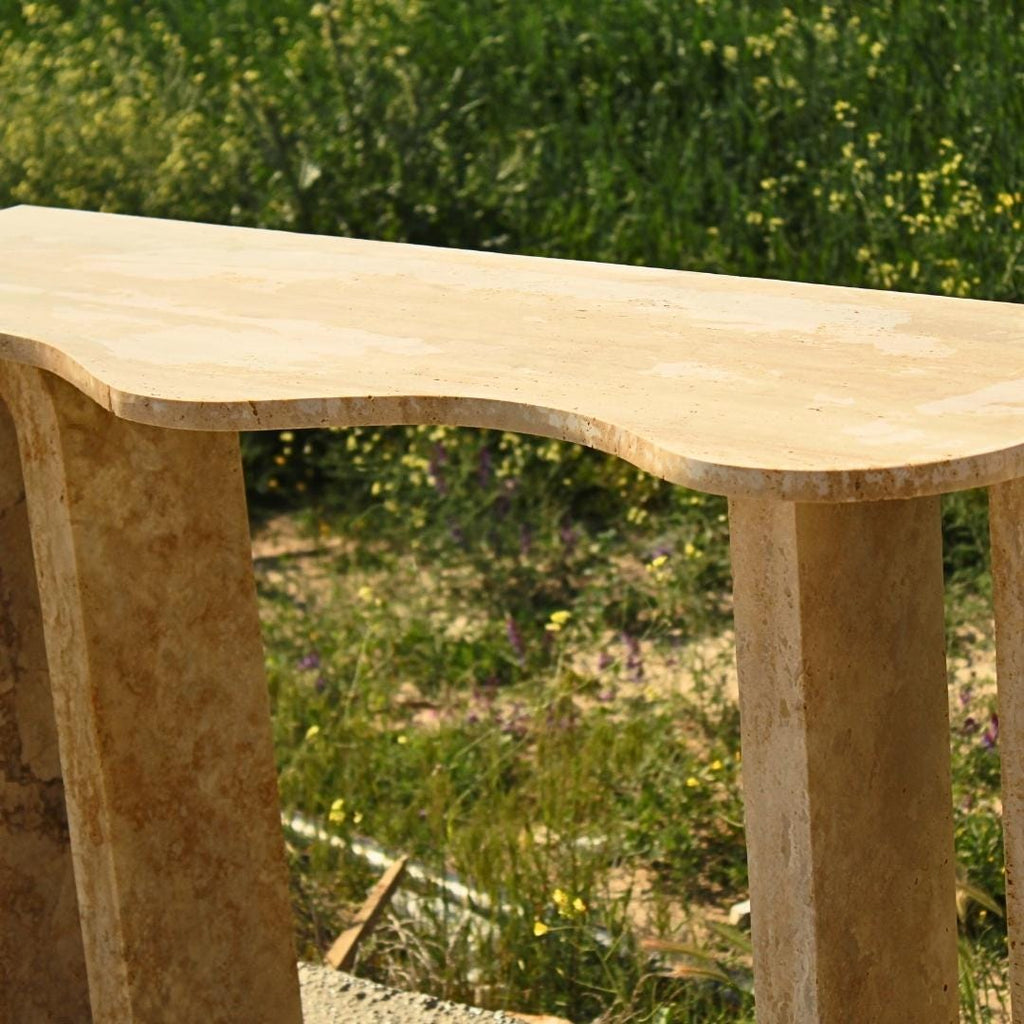 Handmade Travertine Console Table: Modern Minimalist Entryway Travertine Luxury Marble Dresser Furniture