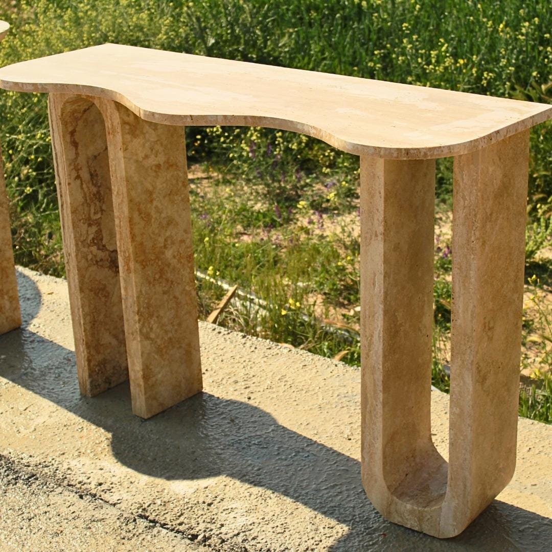 Handmade Travertine Console Table: Modern Minimalist Entryway Travertine Luxury Marble Dresser Furniture