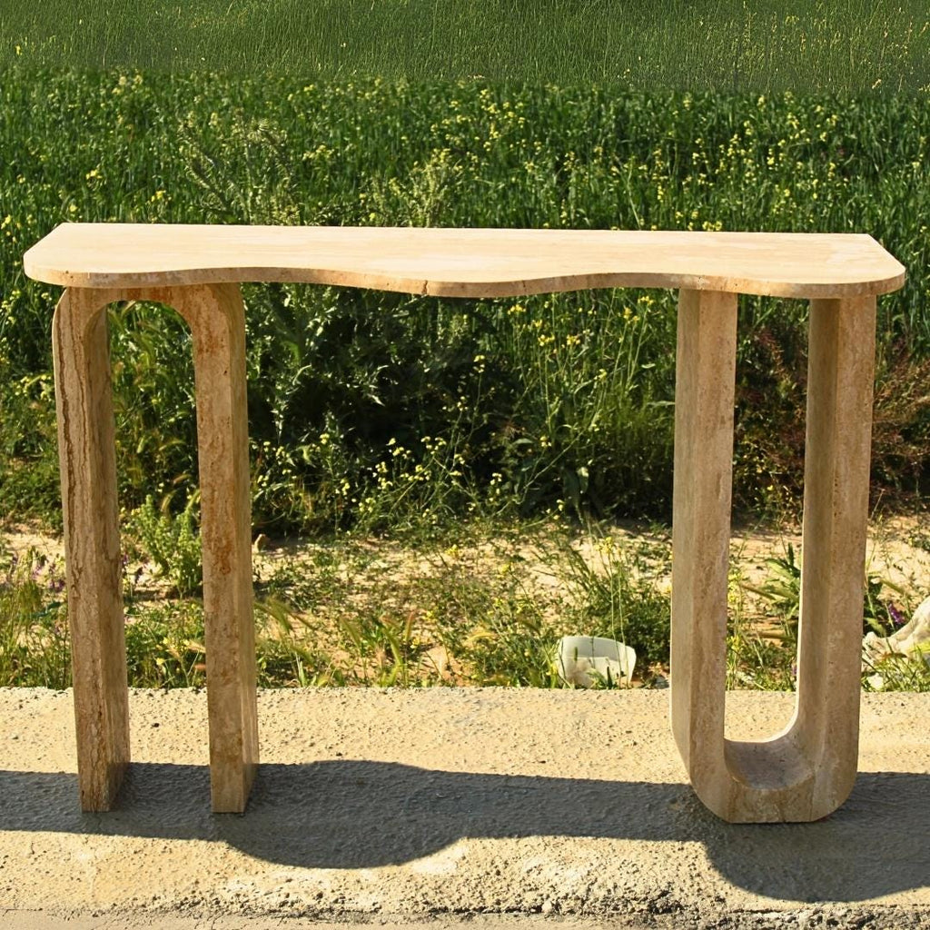 Handmade Travertine Console Table: Modern Minimalist Entryway Travertine Luxury Marble Dresser Furniture