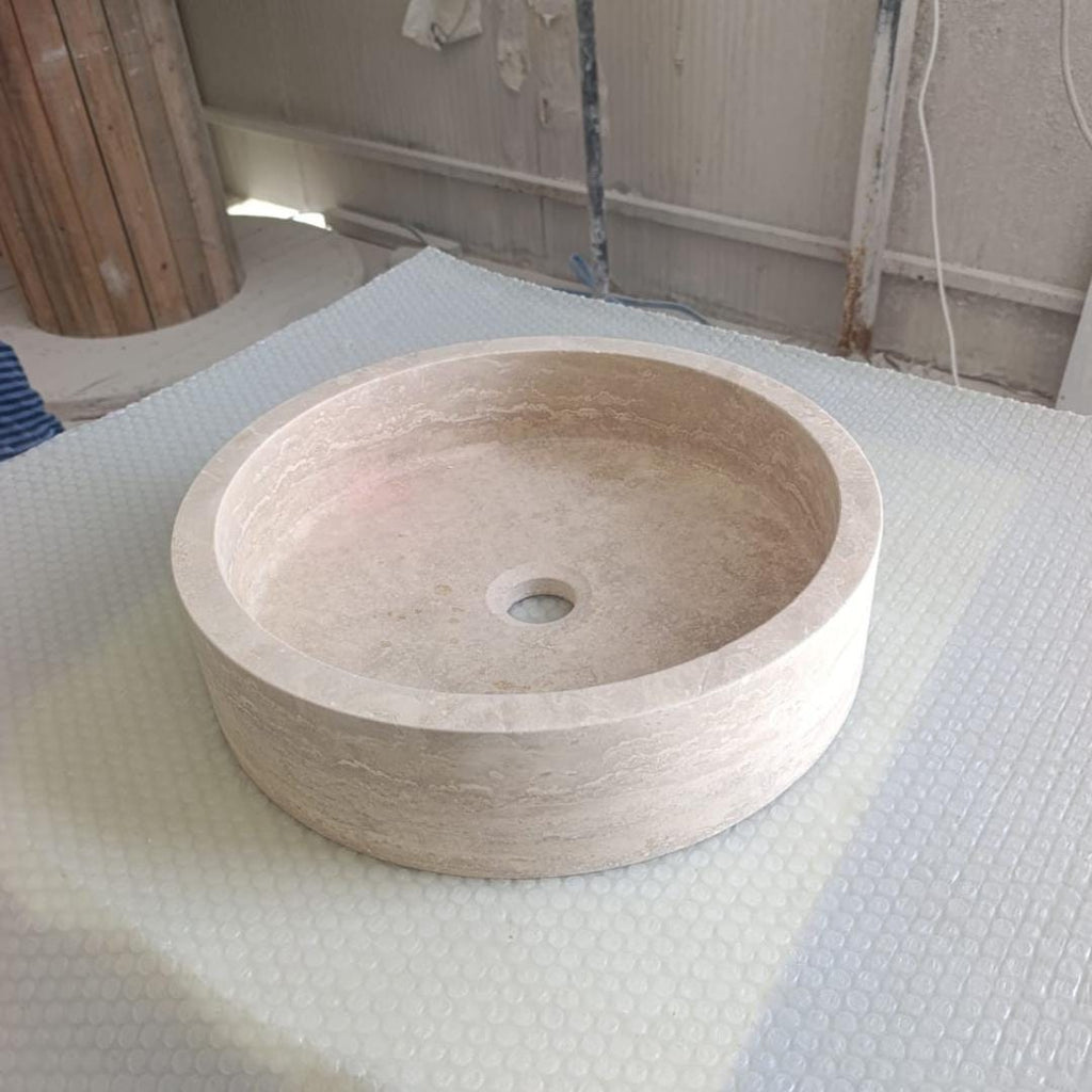 Handmade Travertine Round Marble Sink: Luxury Bathroom Vanity