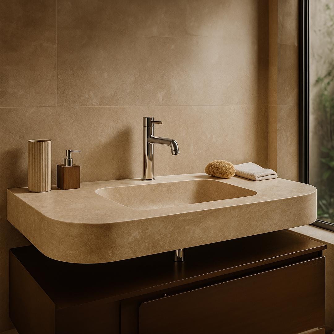 Handmade Travertine Stone Sink: Rustic Bathroom Vanity, Honed Finish