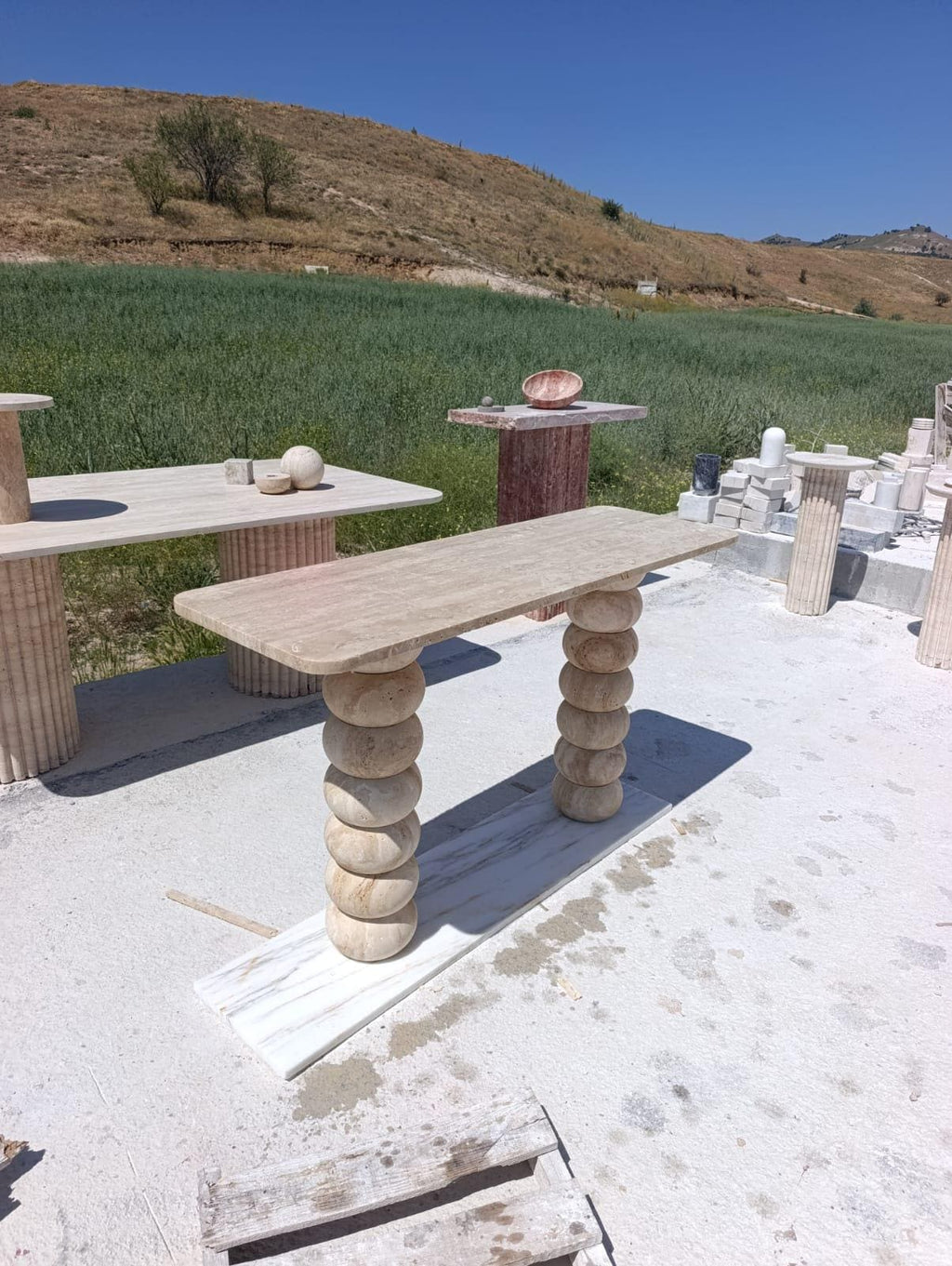 Travertine Marble Table Console Entryway Furniture Handmade Luxury Stone Hallway Table
