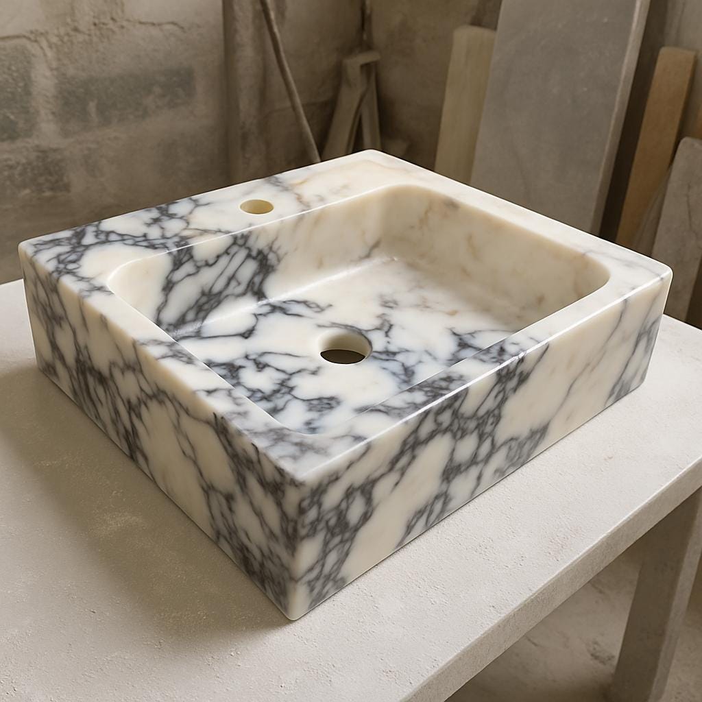 Handmade Calacatta Viola Marble Sink, Rectangular Bathroom Vessel