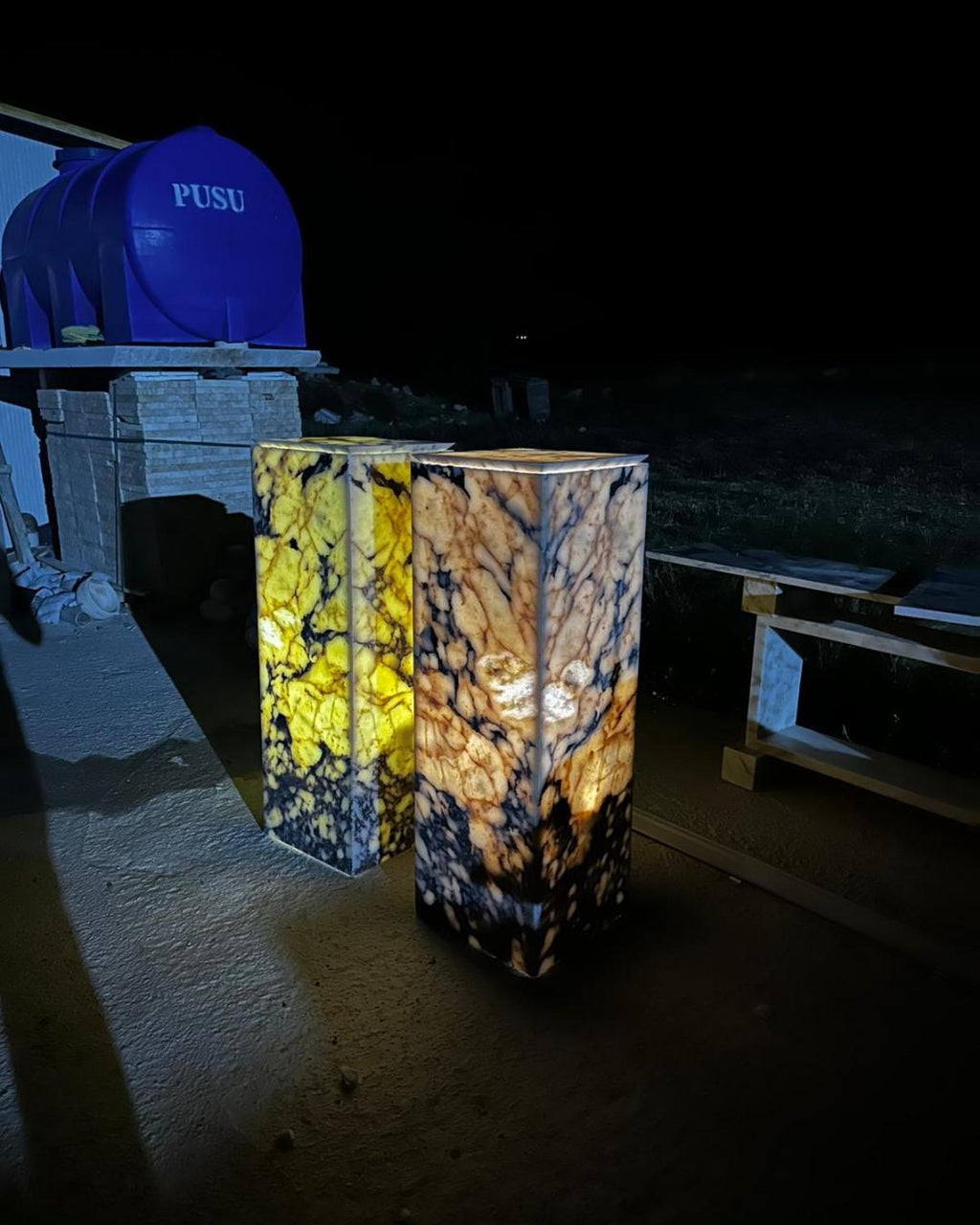 Handmade Marble Floor Lamp: Illuminated Stone Column, Modern Ambient Light