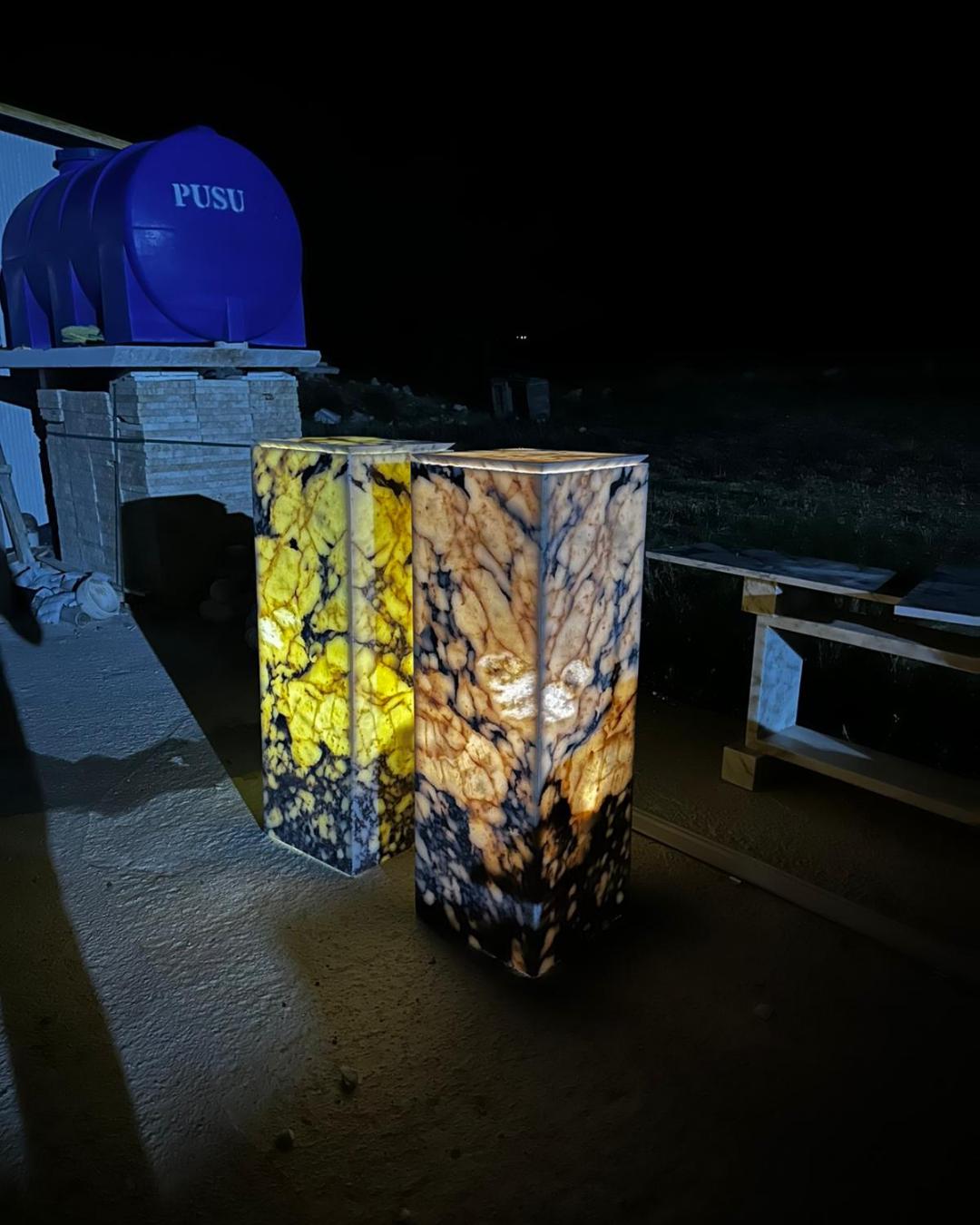 Handmade Marble Floor Lamp: Illuminated Stone Column, Modern Ambient Light