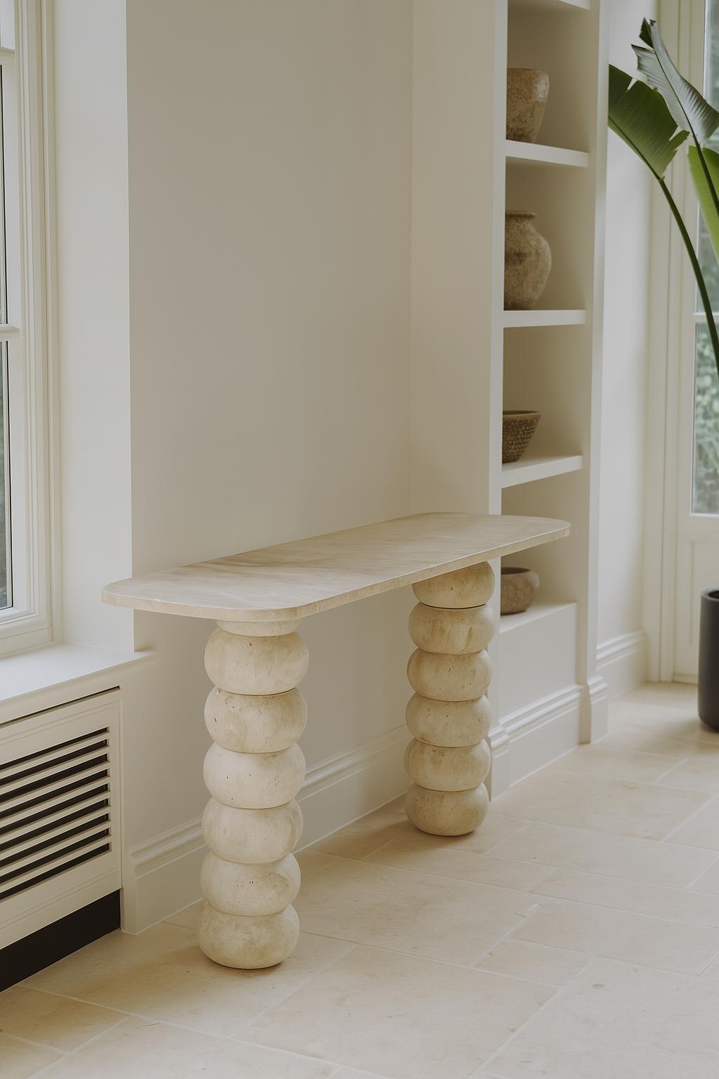 Travertine Marble Table Console Entryway Furniture Handmade Luxury Stone Hallway Table