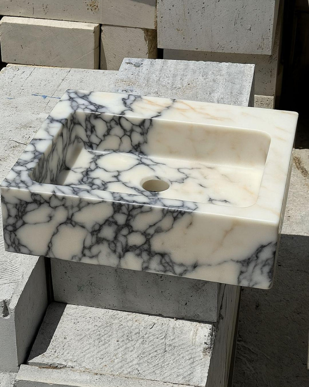 Handmade Calacatta Viola Marble Sink, Rectangular Bathroom Vessel