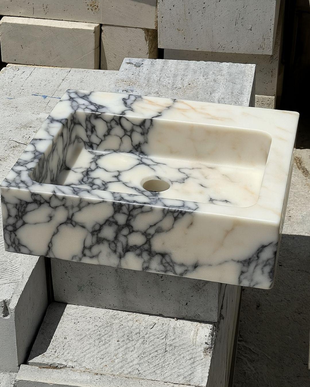 Handmade Calacatta Viola Marble Sink, Rectangular Bathroom Vessel