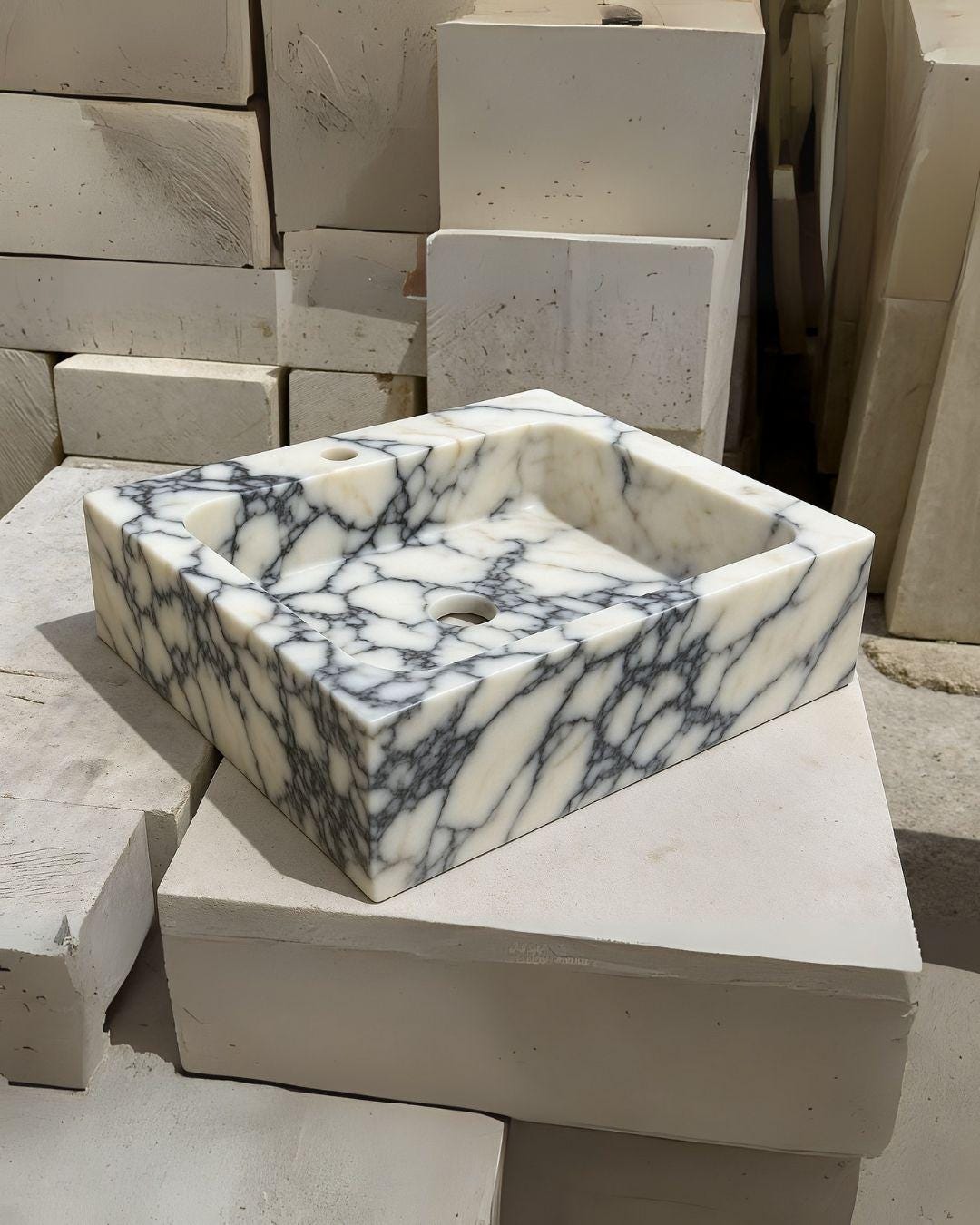 Handmade Calacatta Viola Marble Sink, Rectangular Bathroom Vessel