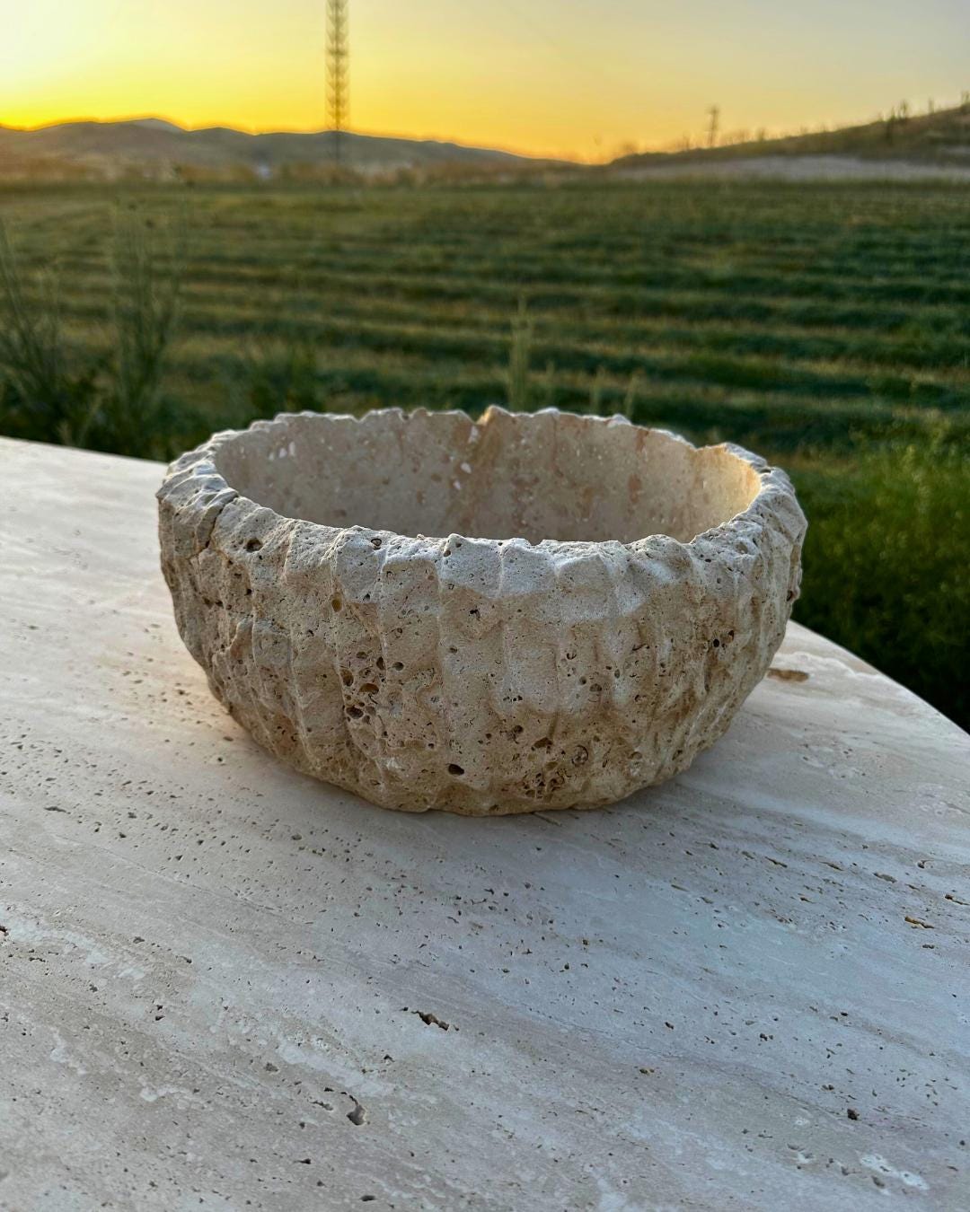 Travertine Round Natural Stone Sink: Luxury Bathroom Marble Sink
