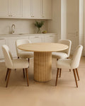 Handmade Travertine Round Dining Table: Fluted Base, Natural Stone