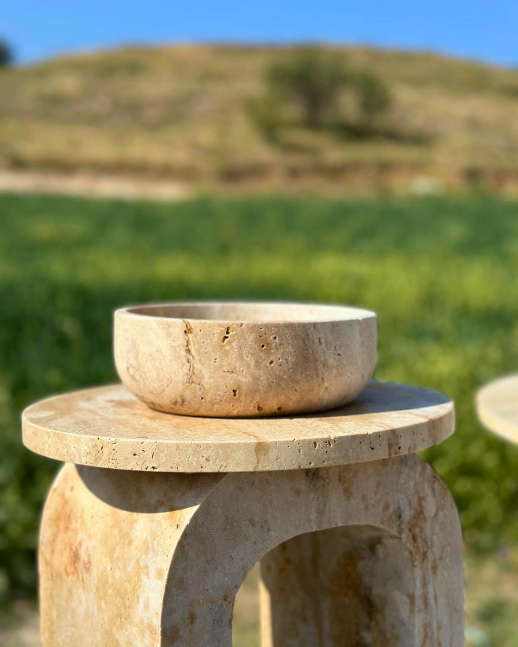 Travertine Marble Console Table: Natural Stone, Modern Minimalist Accent Table