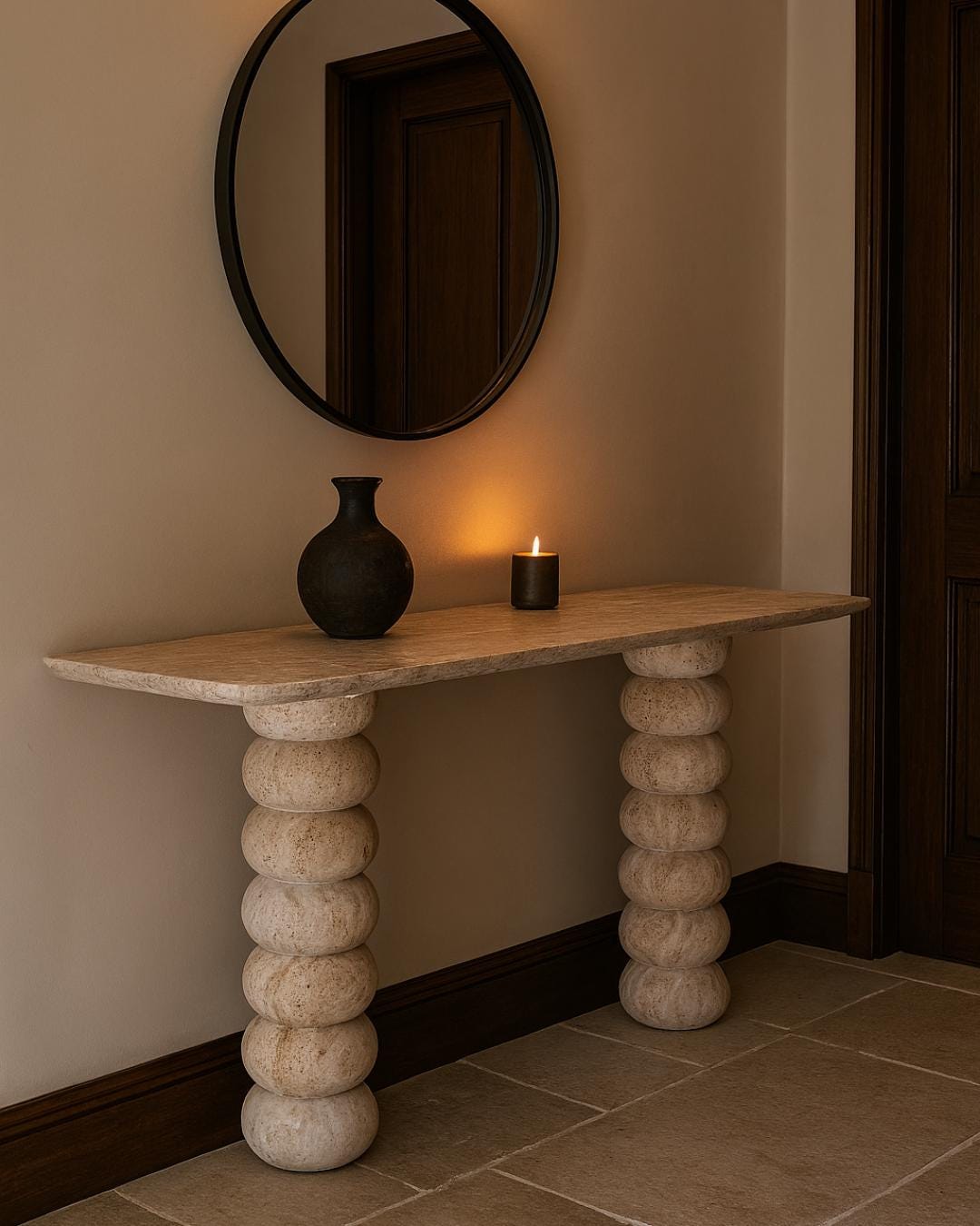 Travertine Marble Table Console Entryway Furniture Handmade Luxury Stone Hallway Table