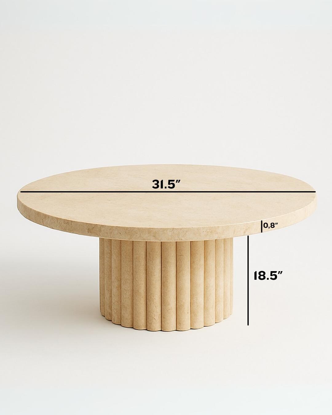 Handmade Travertine Coffee Table: Round Fluted Base, Modern Stone Furniture