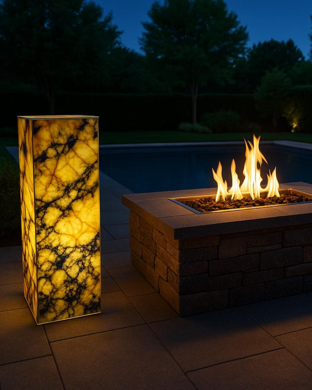 Handmade Marble Floor Lamp: Illuminated Stone Column, Modern Ambient Light