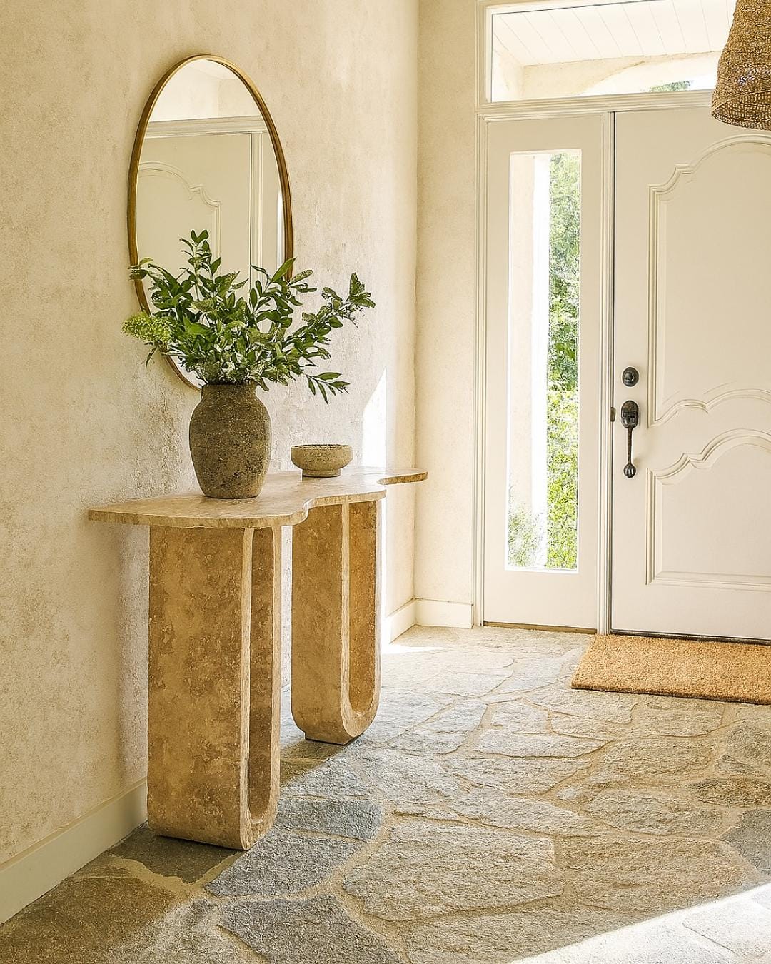 Handmade Travertine Console Table: Modern Minimalist Entryway Travertine Luxury Marble Dresser Furniture