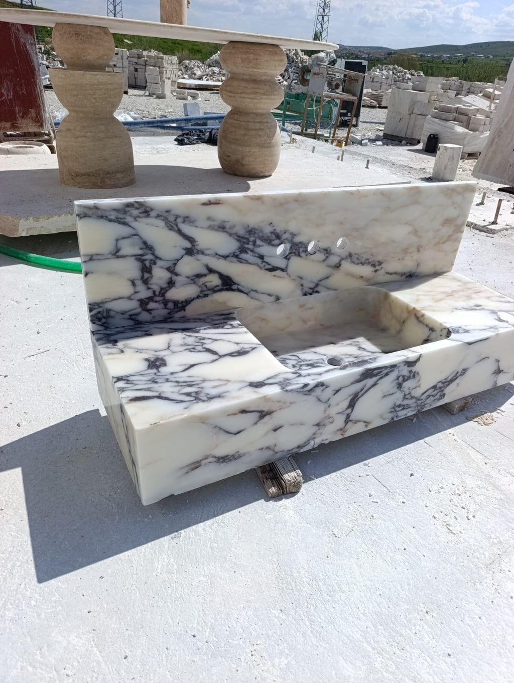 Calacatta Viola Marble Wall-Mounted Marble Sink, Handmade Stone Basin, Modern Luxury Bathroom Vanity